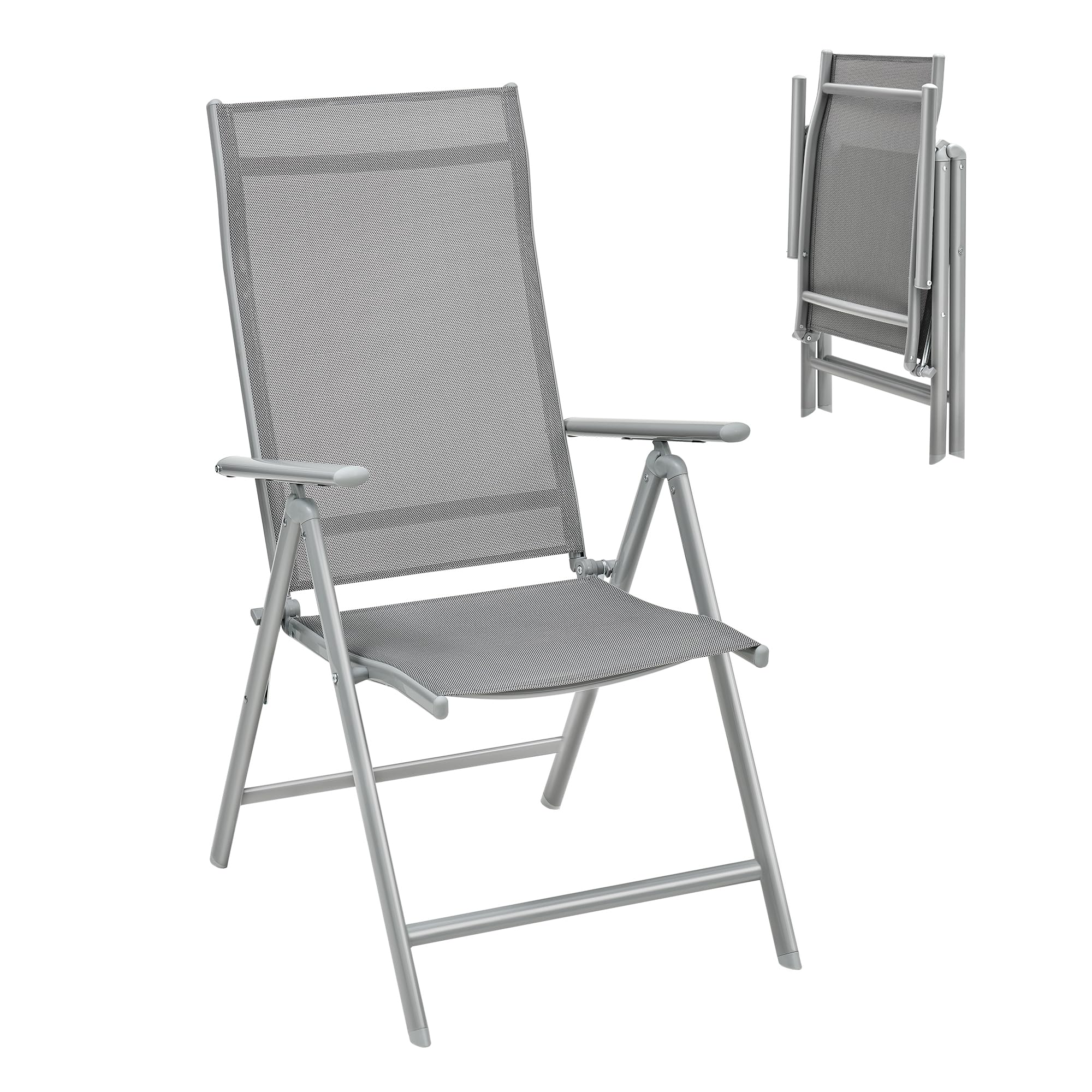 SONGMICS Chaise de Jardin Pliable, Siège d’Extérieur, Cadre en Métal, Dossier Réglable sur 8 Positions, Capacité de Charge 150 kg, Gris GCB02GY