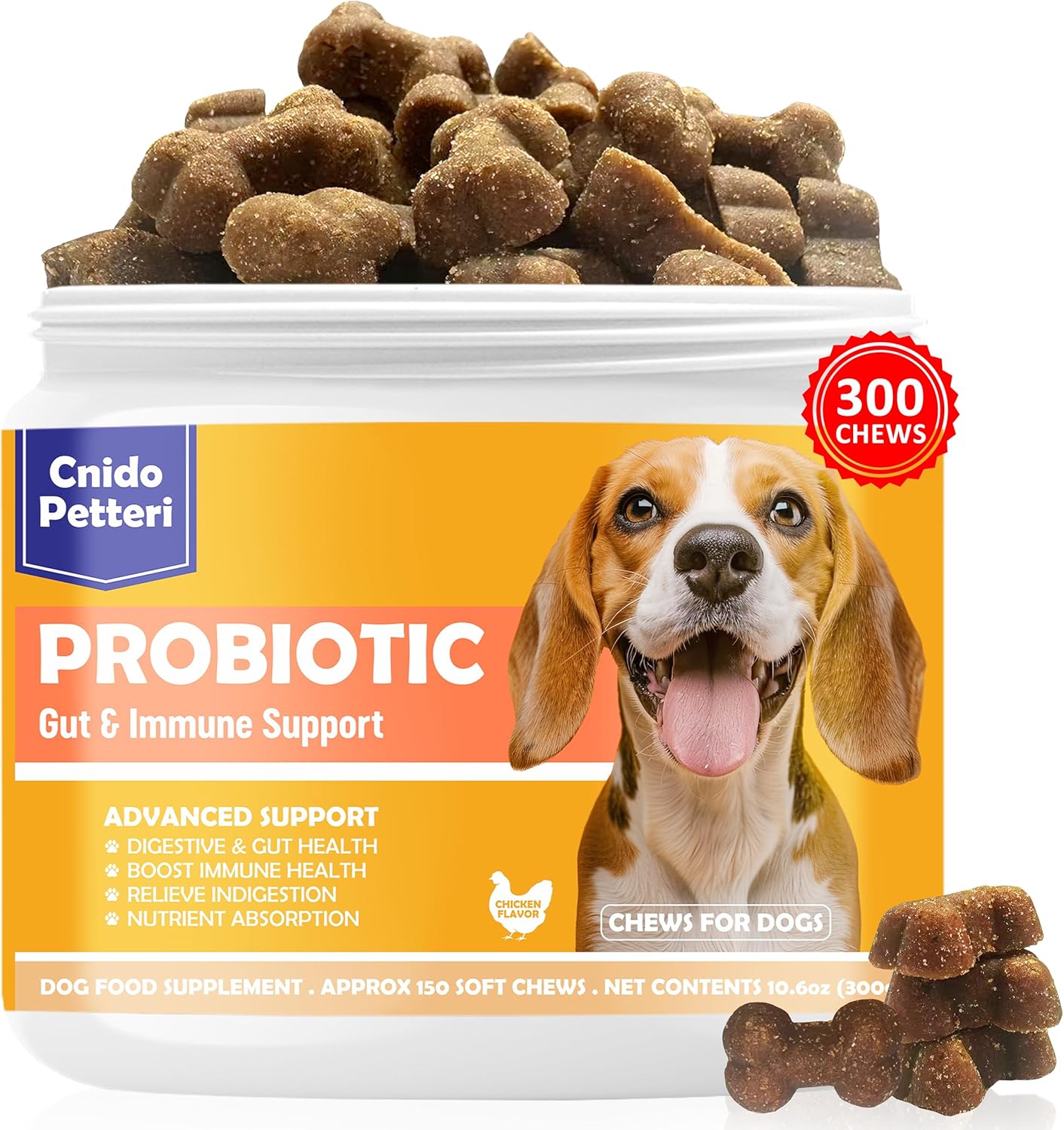 Probiotics for Dogs,6 Digestive Probiotics & 6 Enzymes for Gut Health,Digestion & Gut Support,Helps Diarrhea, Yeast Infection, Upset Stomach,Allergies & Immune System Suppor-300Chews