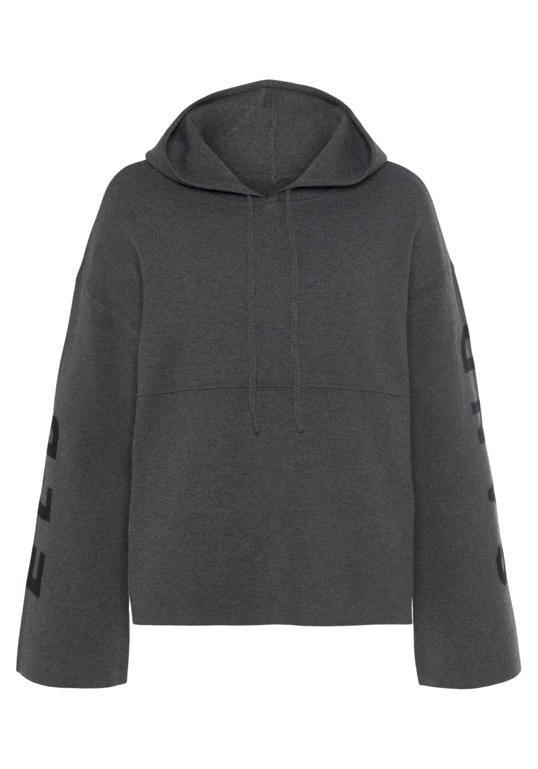 ELBSAND Kapuzenpullover Damen – Feinstrick-Loungewear mit Logostickerei, anthrazit