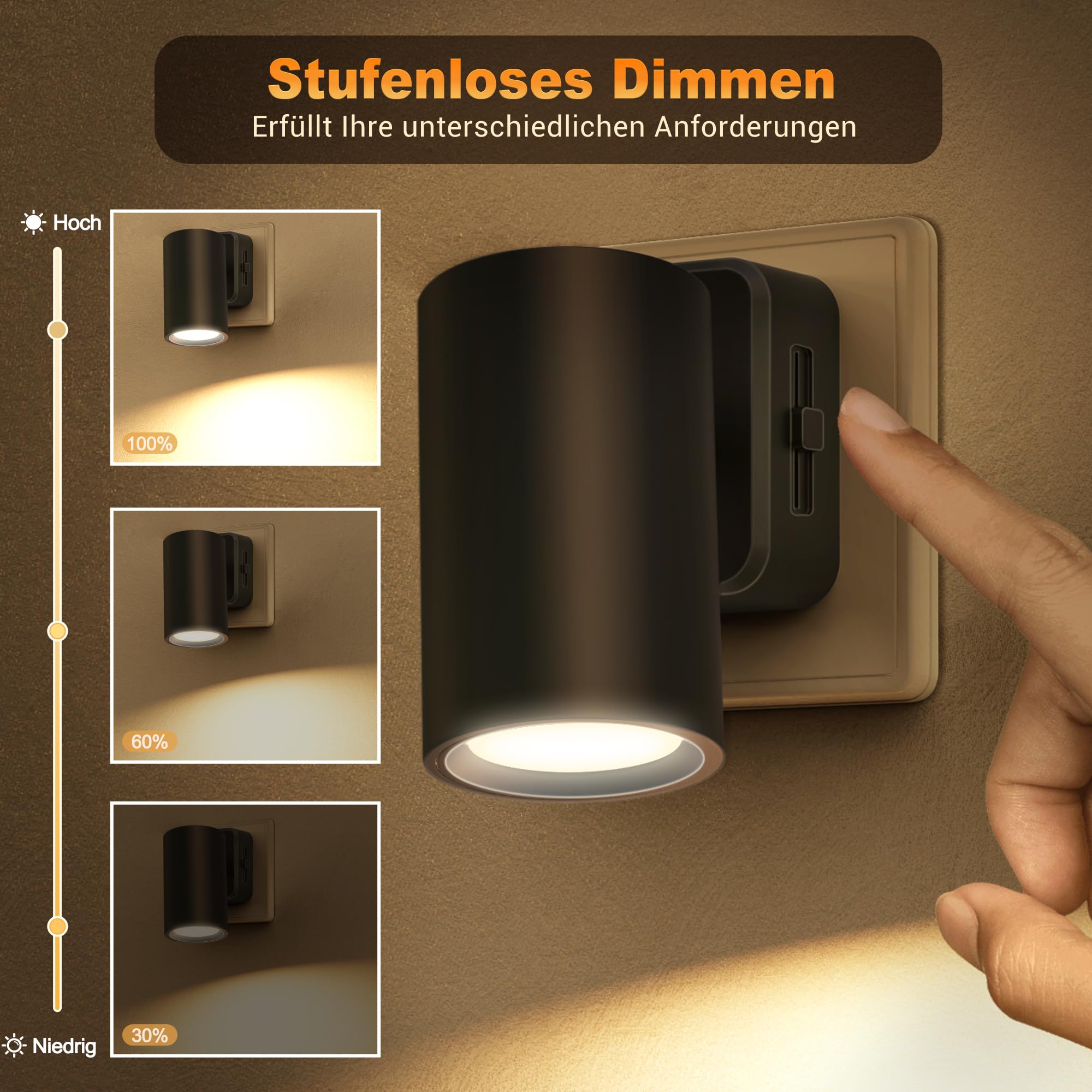 JandCase Luce Notturna, Girevole a 320°, 1 Pezzi Notturne Bambini con Sensore Crepuscolare, 0-100LM, 3000 K Bianca Calda, Luci Notturne Bambini, Luce Led per Armadio, Scale, Corridoi, Cucina, Garage