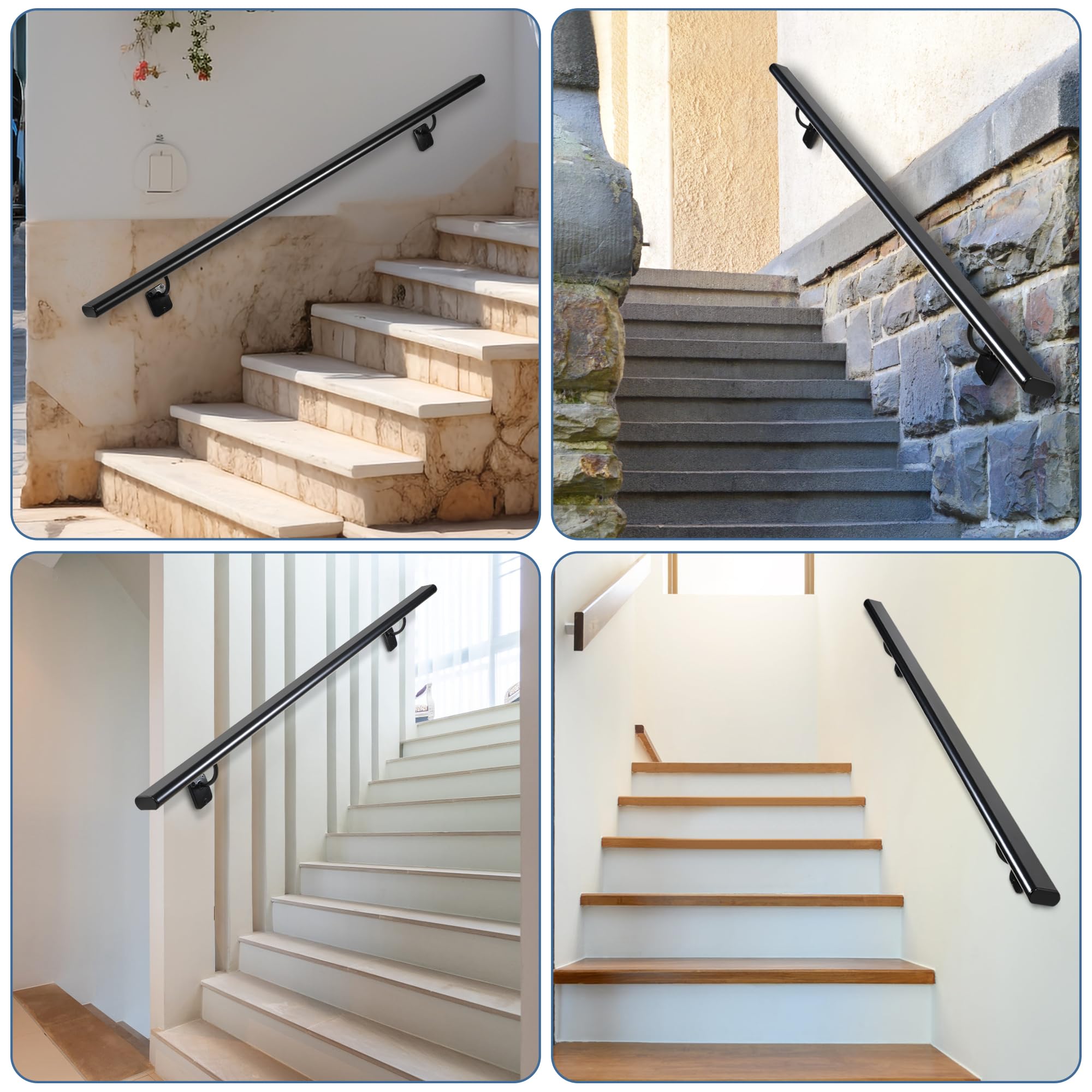 industrial stair handrail wall-mounted hand rails for indoor stairs black pipe stair railing indoor metal hand rail for indoor & outdoor steps aluminum staircase handrail for stairs 7ft