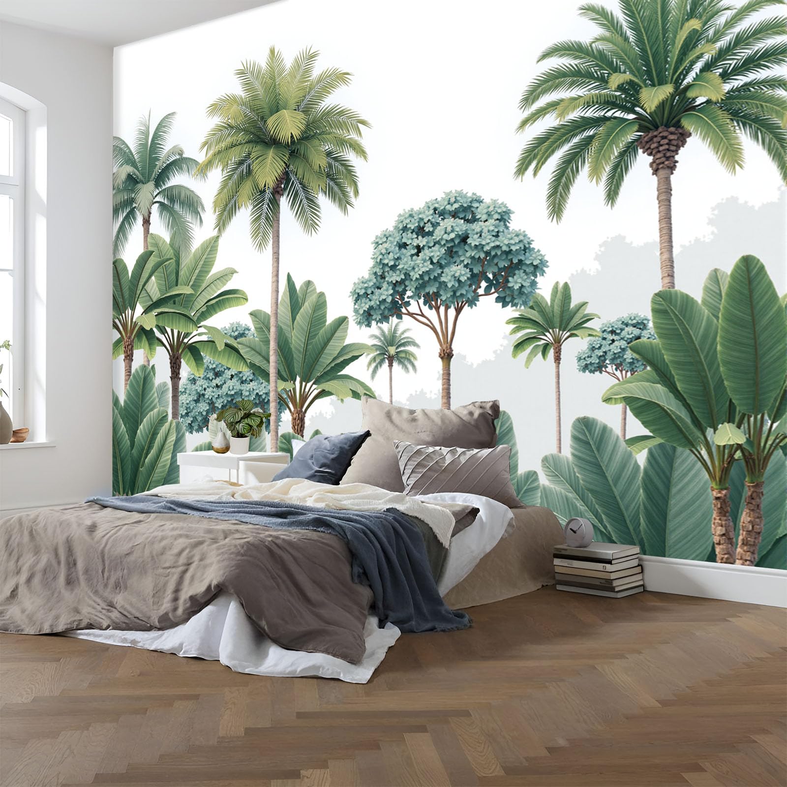Papier Peint Panoramique Vert 200x140cm Motif Bananier
