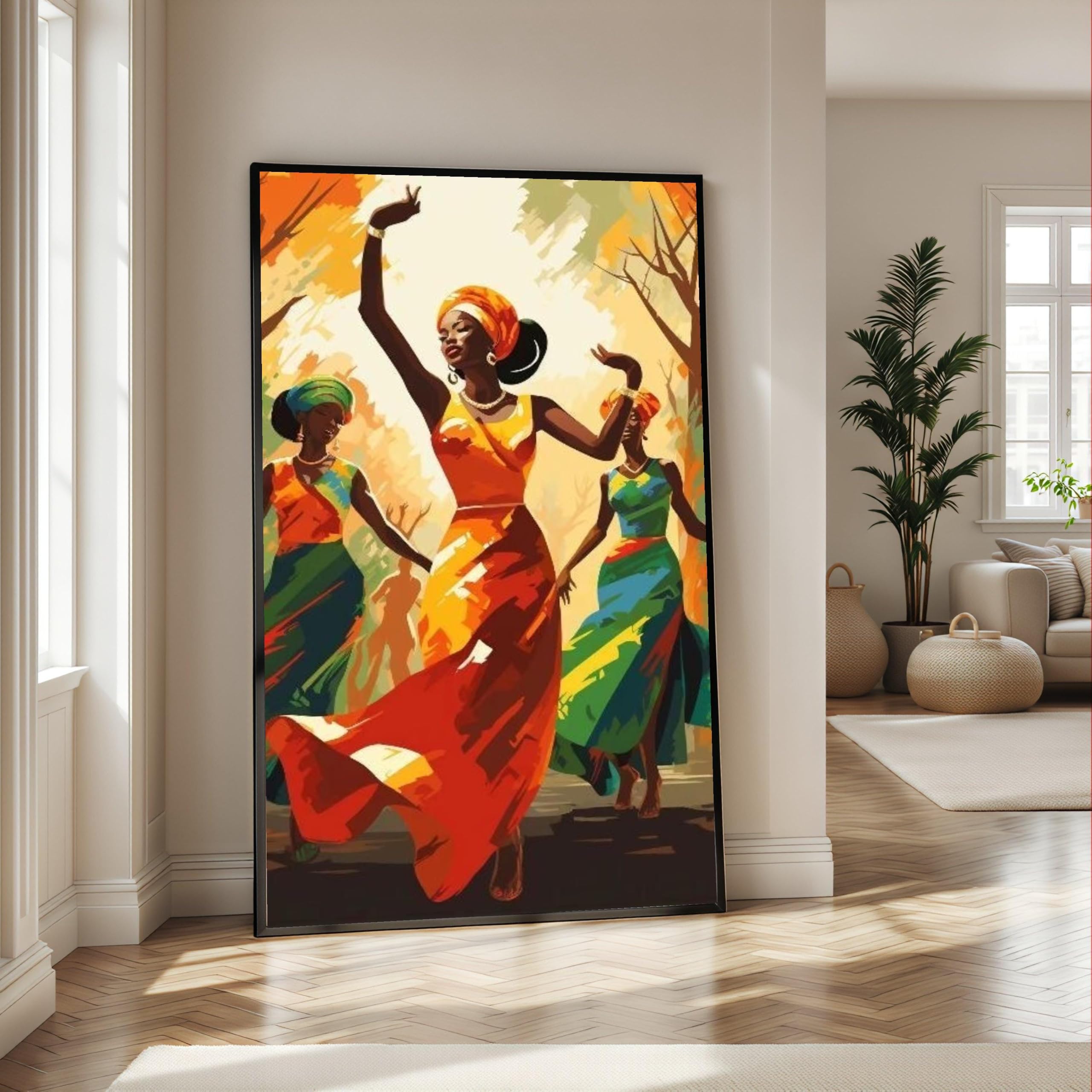 LMYCHENG African Dance Oil Painting, Colorful Women Silhouettes, Ethnic Culture Wall Art, Abstract Canvas Print, Home Decor Mural(45x80cm/Frameless)