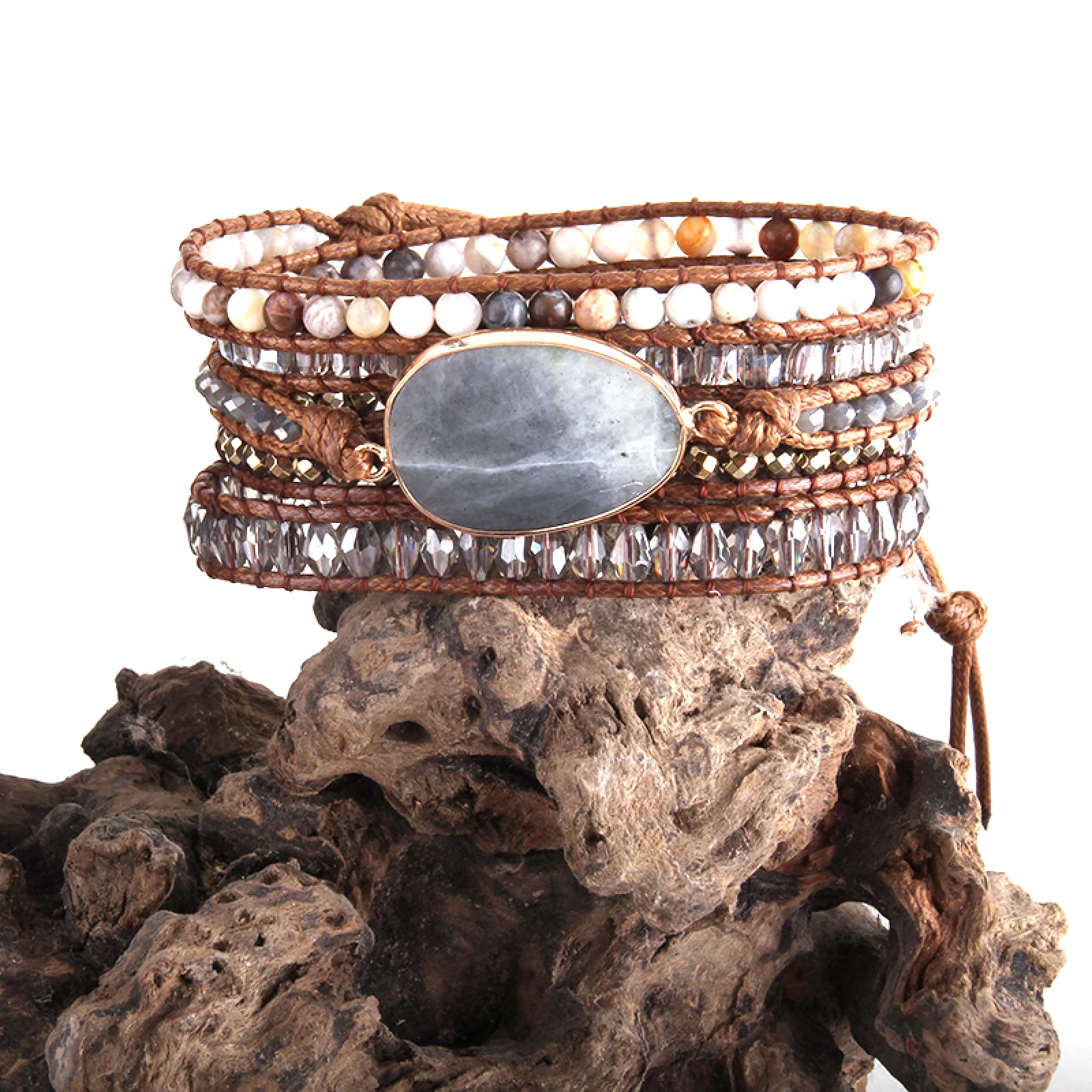 Ręcznie robione przyjaźń z koralikami Armbander wielokolorowymi kryształowymi naturalnymi kamieniami mieszane 5x tkane bransoletki, koral, 90 cm