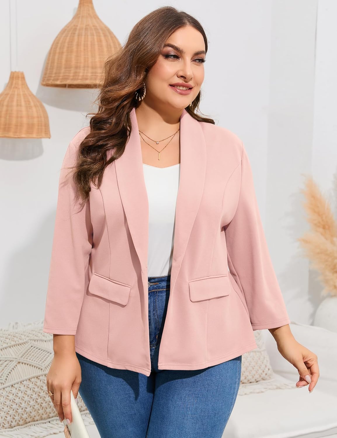 ShopWonder Women's Plus Size Casual Blazers Open Front Work Office Jackets Blazer with Pockets - Image 2