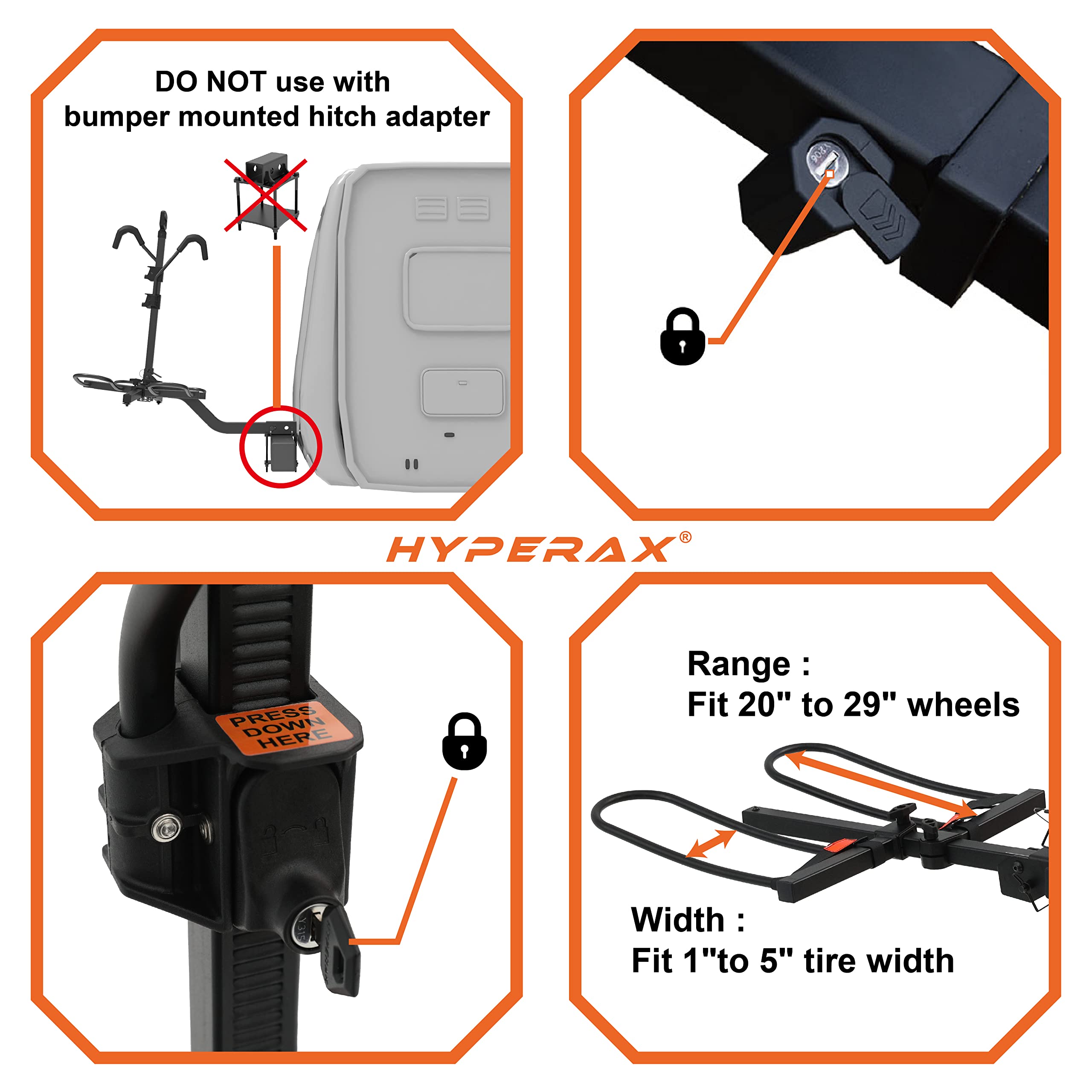 HYPERAX Volt RV Hitch Mounted E Bike Rack Carrier for RV, Camper, Motorhome, Trailer, Toad with