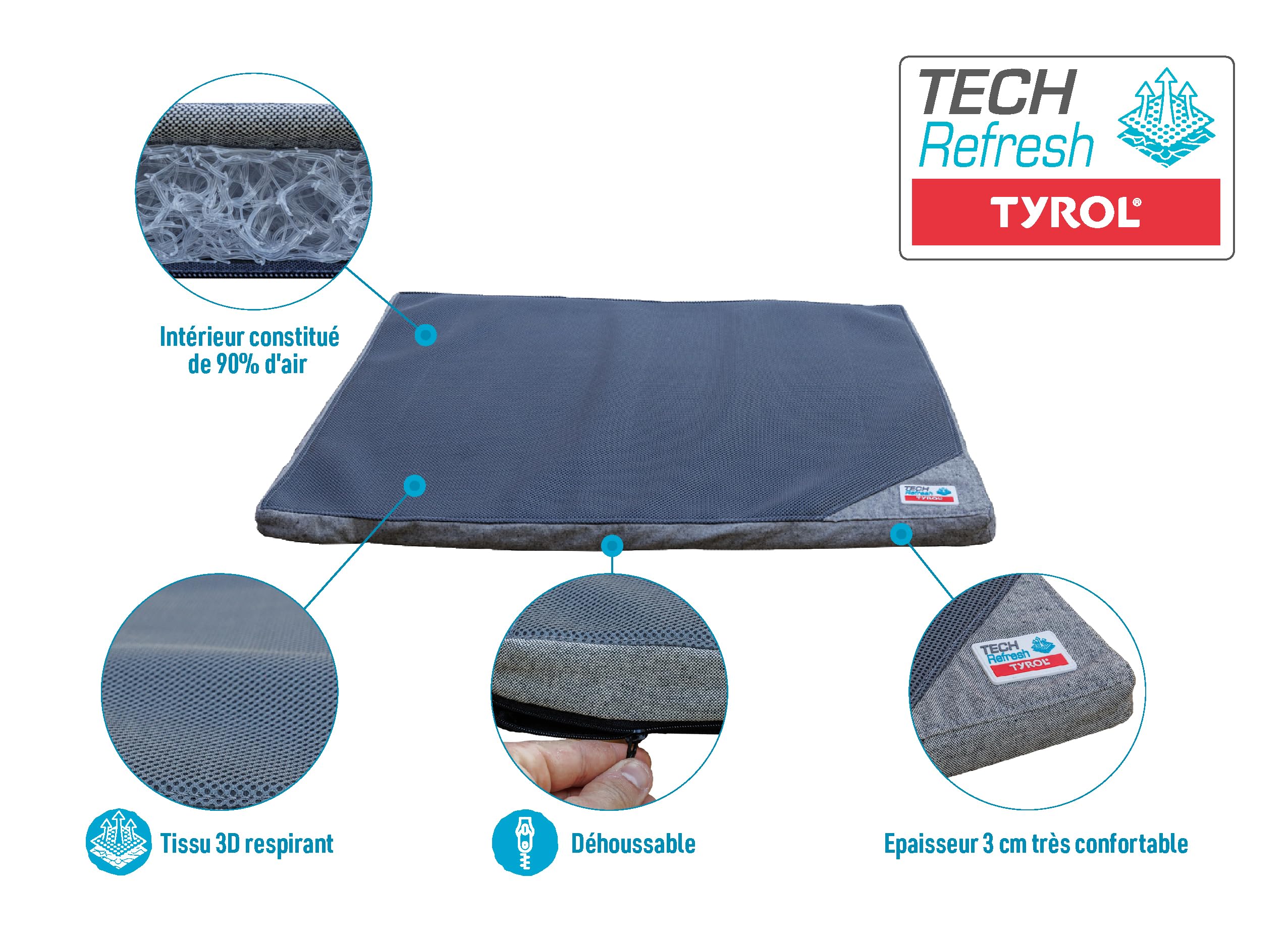Tyrol Matelas TECHREFRESH, Matelas pour Chien Moyen, Matelas Chien Régulateur de Température, Résistance au Poids, Accessoire Chien Facile à Entretenir, 1000X70X3CM
