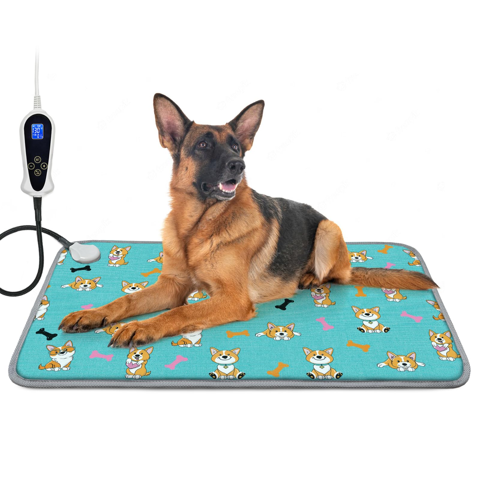 RC SLL Large Dog Heating Pad 34x21in with Smart Thermostat Switch and Chew Resistant Cord, MET and UL Dual Certification,Waterproof Pet Heating pad,