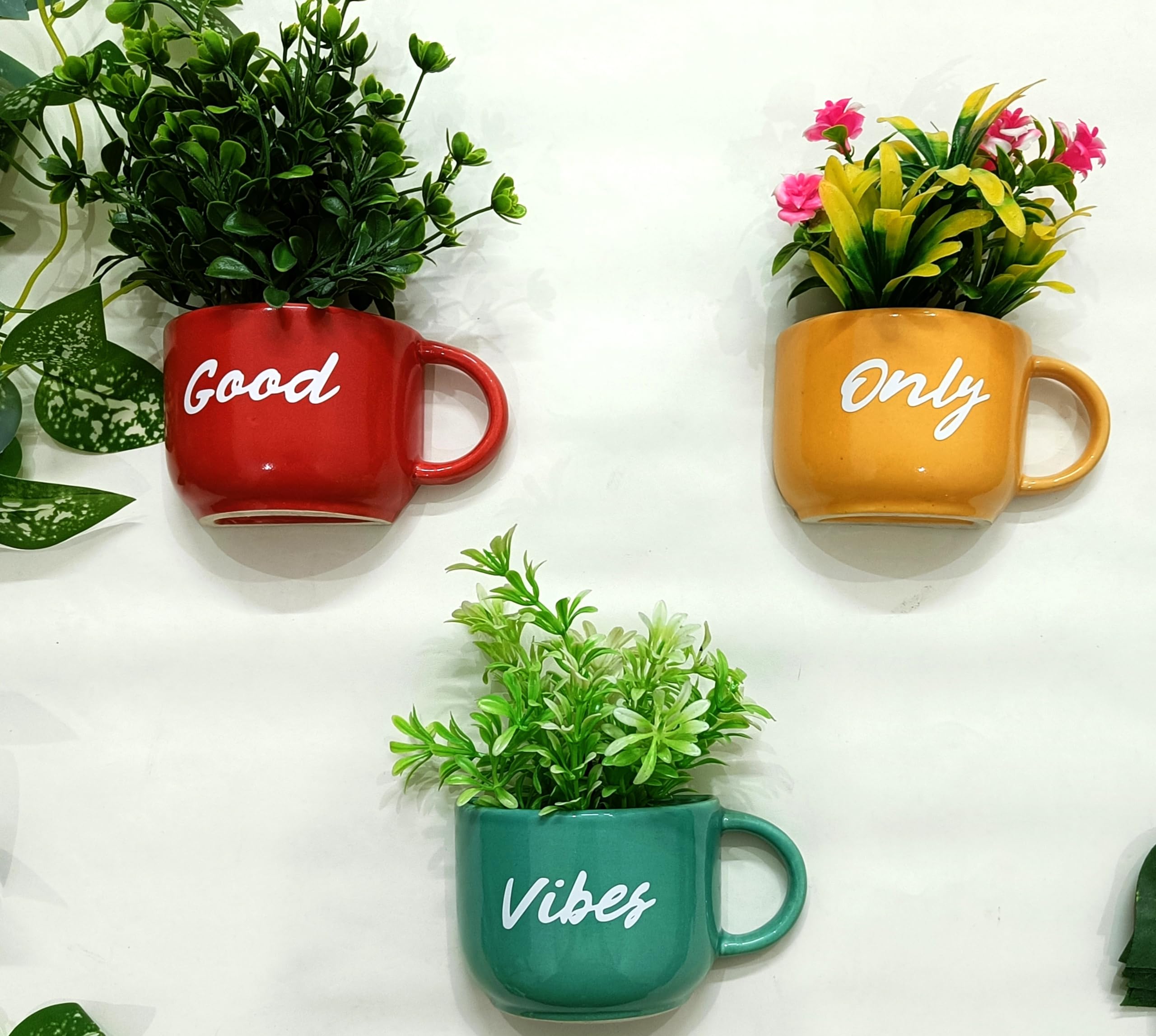 THE VINTAGE ARTEFACTS Ceramic Half Cup Wall Planter Set of Three. Good Vibes Only. (Planter only) (B0CMZPZS6R) Amazon Price History, Amazon Price Tracker