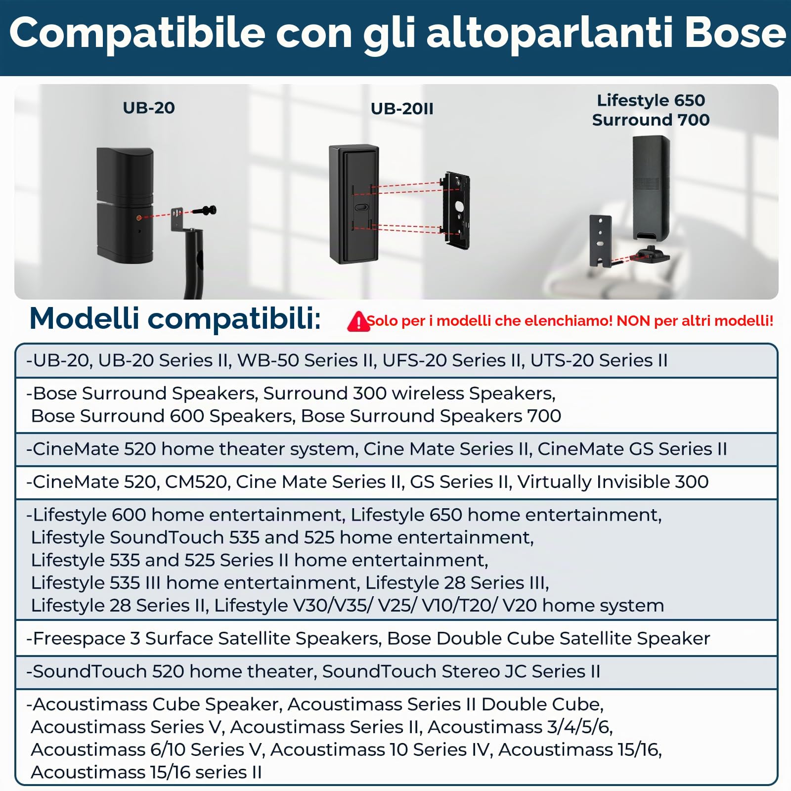 Supporto regolabile in altezza per altoparlanti Bose, con staffa Slideconnect, per altoparlanti Bose Surround, Surround 700, OmniJewel Lifestyle 650, CineMate GS Serie II, per supporto da pavimento