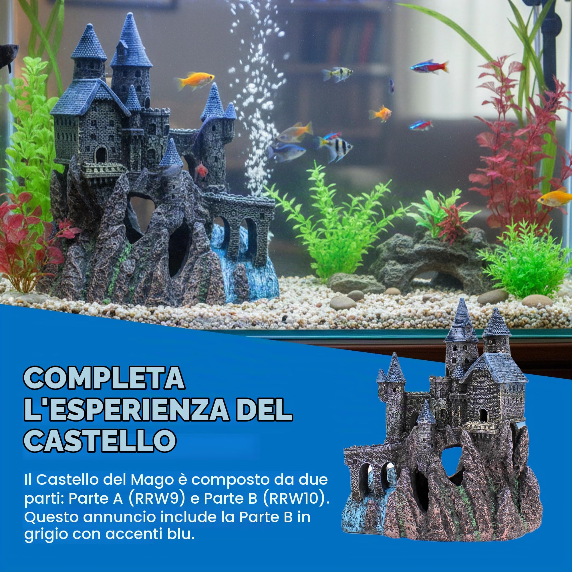 Penn-Plax Castello Decorativo per Acquario, Parte B, Marrone Scuro, Crema, Blu
