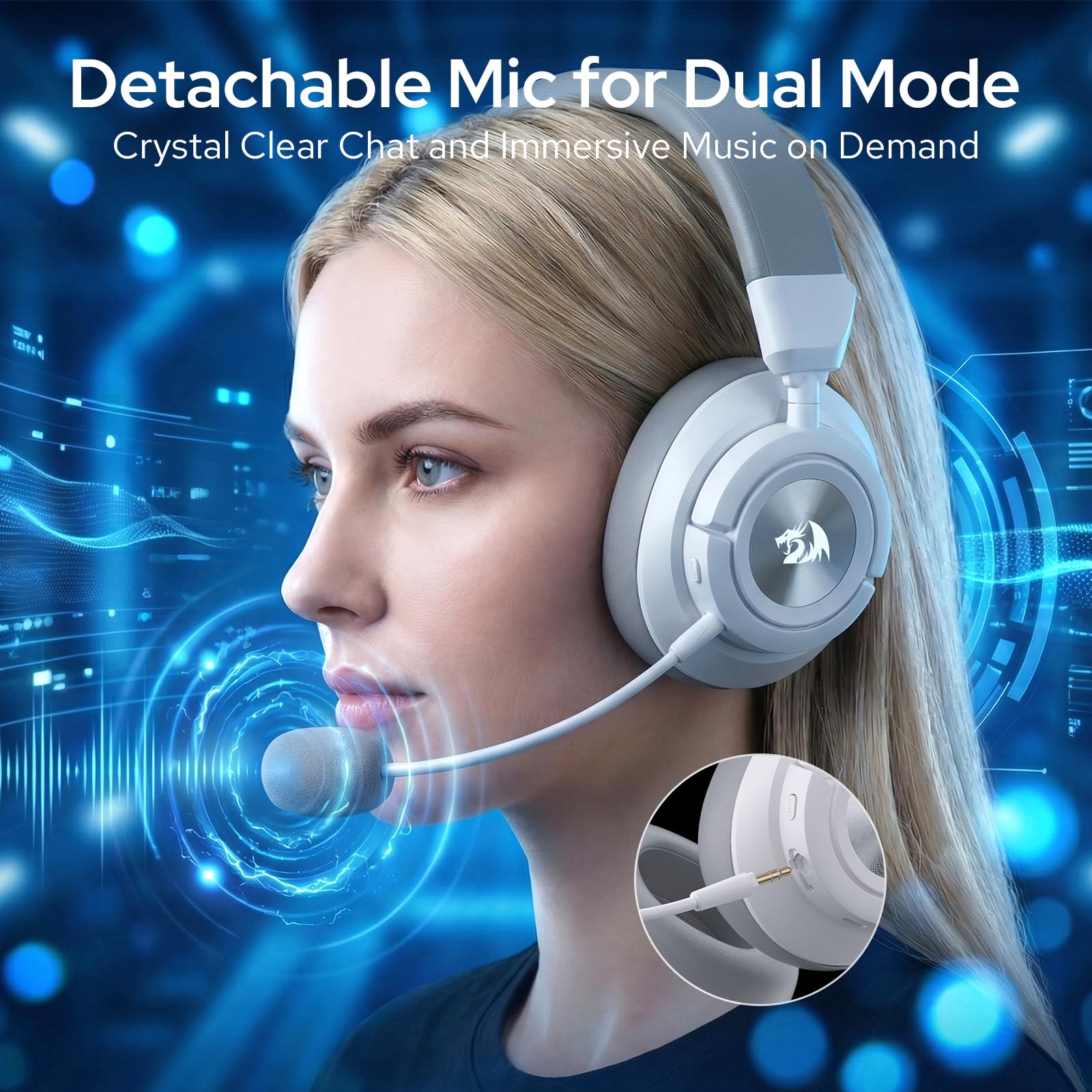 Redragon H889 Auriculares Gaming Inalámbricos 4 en 1 Audio 7.1 53mm | 2.4G BT USB 3.5mm Batería 51h Uso Mientras Carga Micrófono Desmontable PC PS5 NS Móvil
