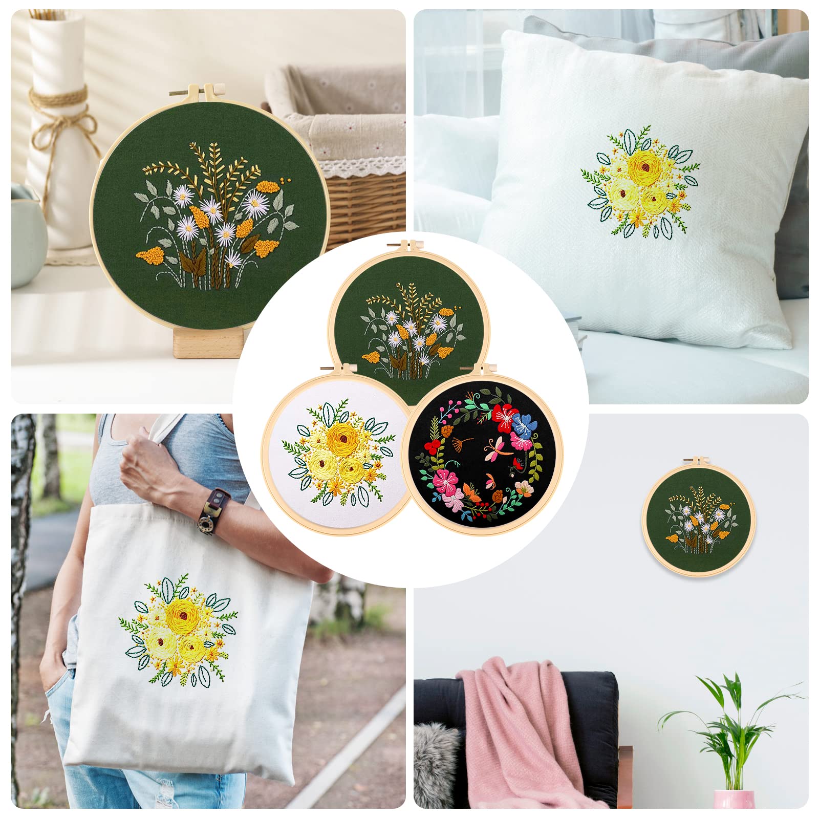 Kit Ricamo Per Principianti Con 3 Telai E Motivi - Set Per Adulti E Bambini Con Fili E Istruzioni - Foto 8