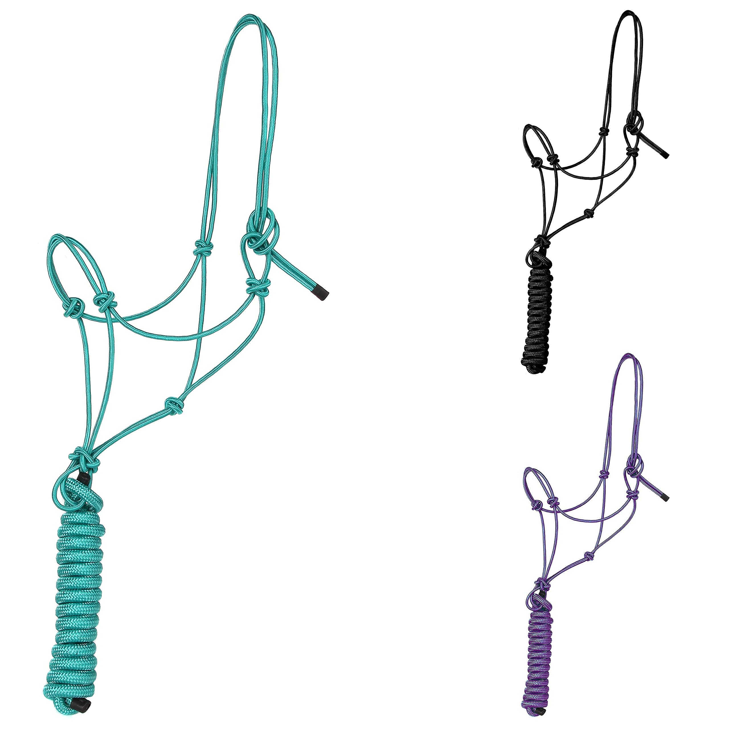 Majestic Ally 1/4" Rope 4 Knot Stiff Polyester Training Halter with 10’ Matching Lead Rope for Horses – Full (Turquoise, Full)