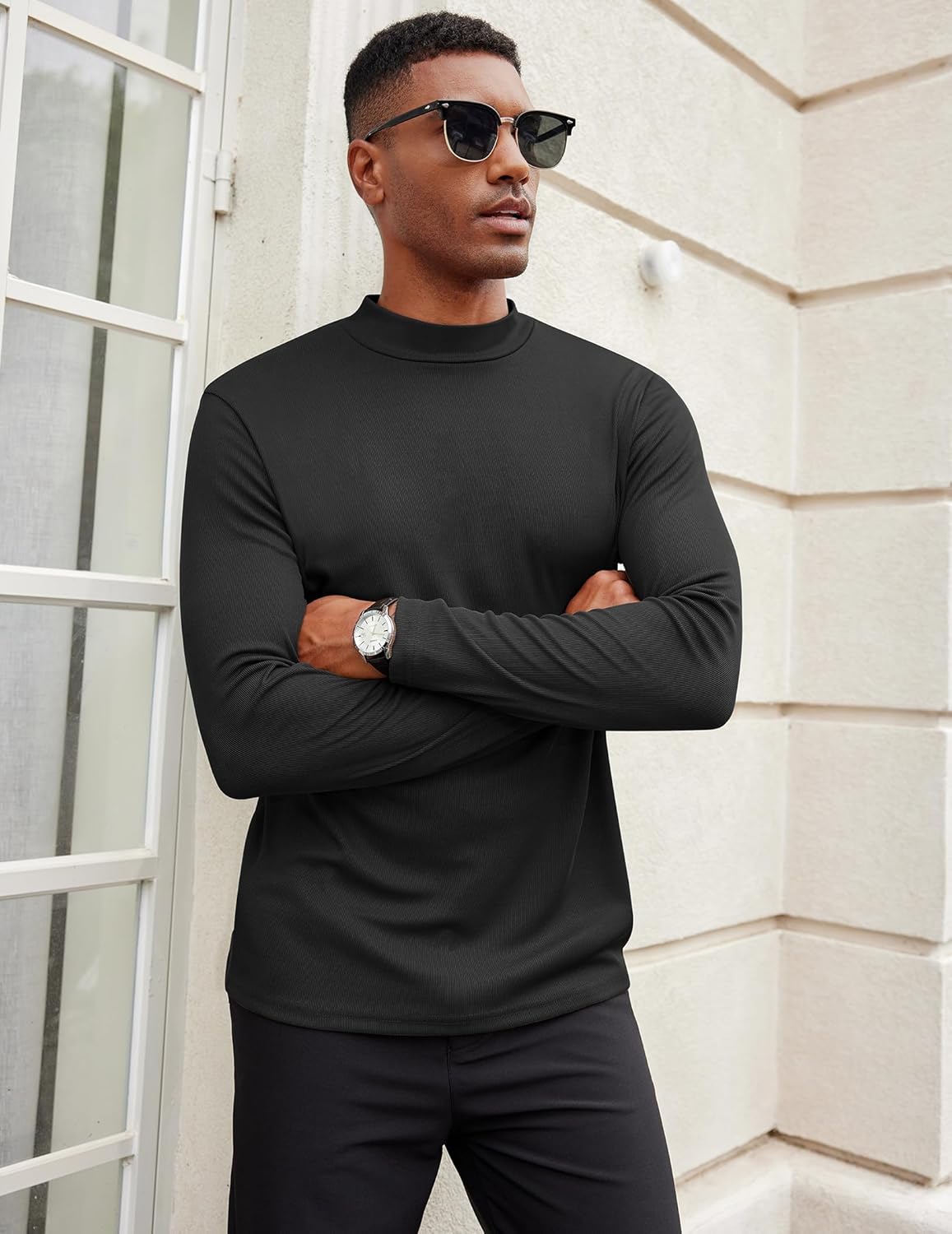 COOFANDY Men's Mock Turtleneck Long Sleeve Shirts Slim Fit Basic T-Shirt Lightweight Ribbed Pullover Sweater - Image 4