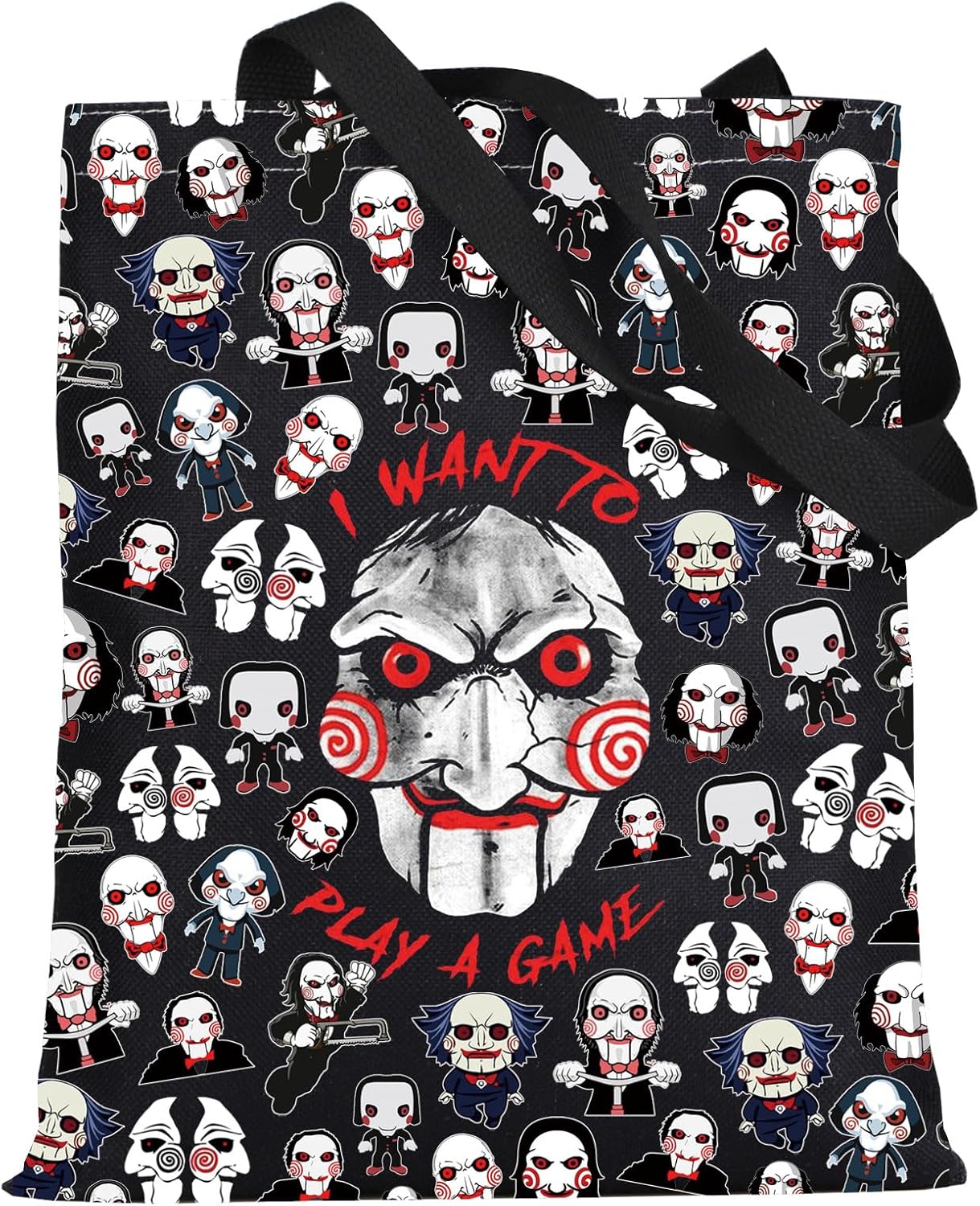 LEVLO Sadistic Thriller Tote Bag Horror Movie Fans Gift I Want To Play A GamePuzzle Horror Shoulder Bag Horror Movie Merch