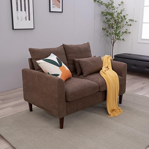 Miniatura 4 de Panana 2 sofás Setaer, sofá biplaza, brazos curvados con bolsillos laterales de almacenamiento, sofá de tela de lino marrón (marrón, 2 plazas)