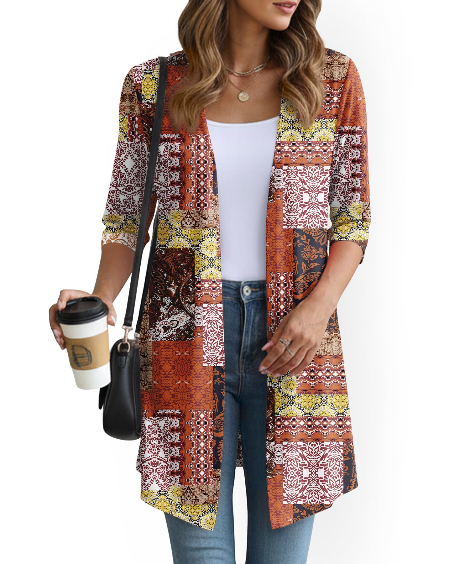 YSYOKOW Lightweight Cardigans for Women 3/4 Sleeve Long Open Front