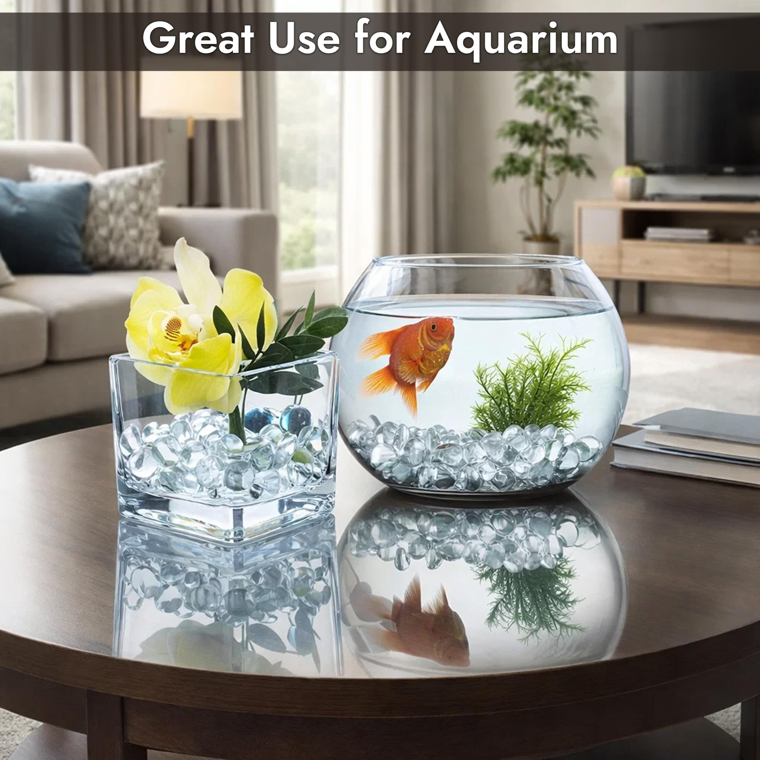 ARSUK Perle e ciottoli in Vetro, Vetro Nuggets, ciottoli, Gemme Forma Rotonda, Decorazioni (Clear 170-180 PCS Pebbles)