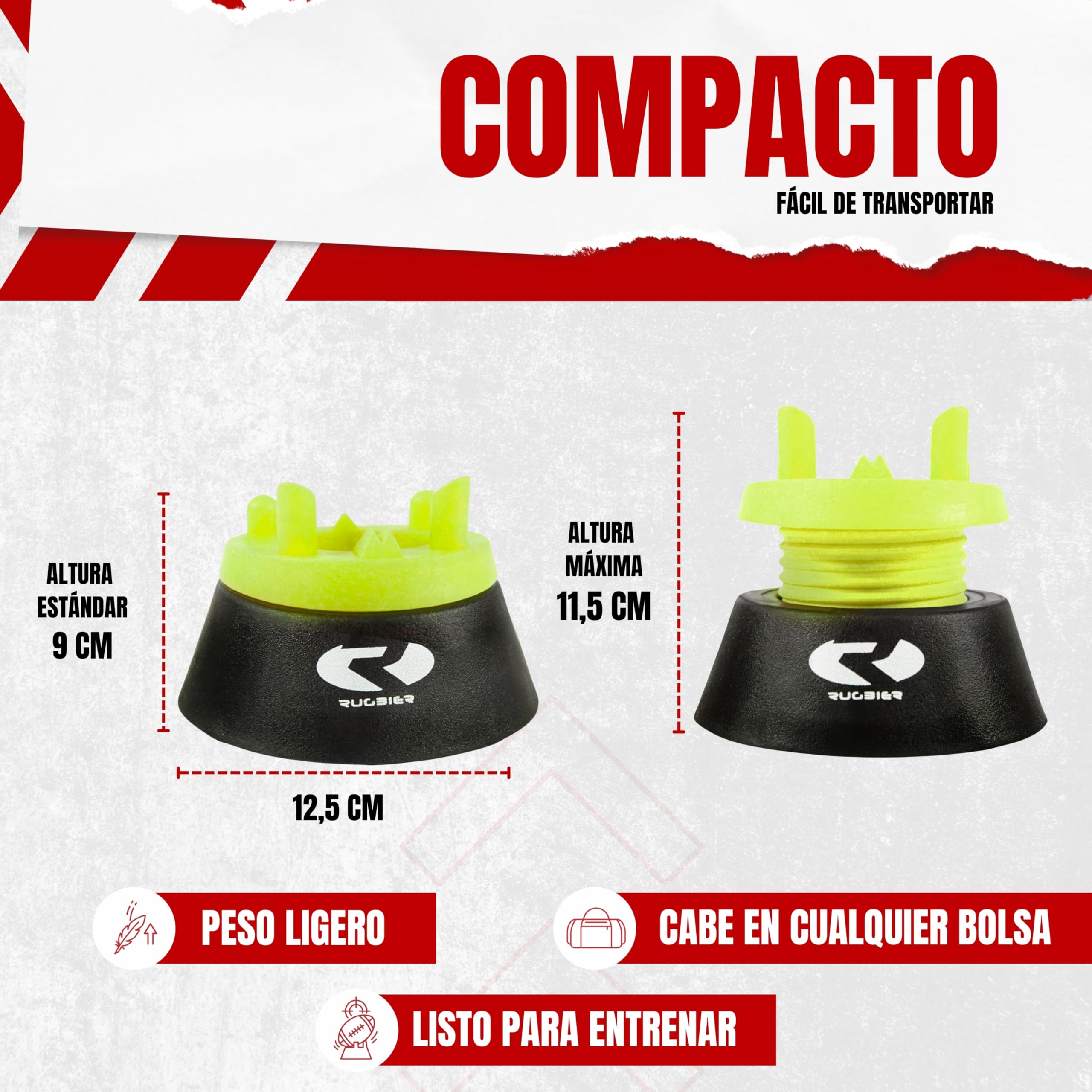 Tee de Rugby Ajustable Profesional – Kicking Tee Altura Regulable Patadas y Conversiones – Soporte Balón Rugby Alta Estabilidad – Accesorio Rugby Entrenamiento y Competición – Amarillo/Negro