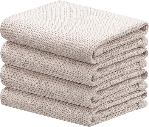 joybest Toallas de cocina de algodón, paquete de 4 paños de cocina ultra suaves y absorbentes, de secado rápido, 18 x 28 pulgadas, color beige
