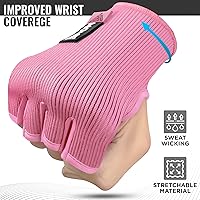 Vista 2 de WYOX Guantes interiores de boxeo para hombres y mujeres, medio dedo debajo de los guantes con vendajes elásticos para protección de puños, ideales