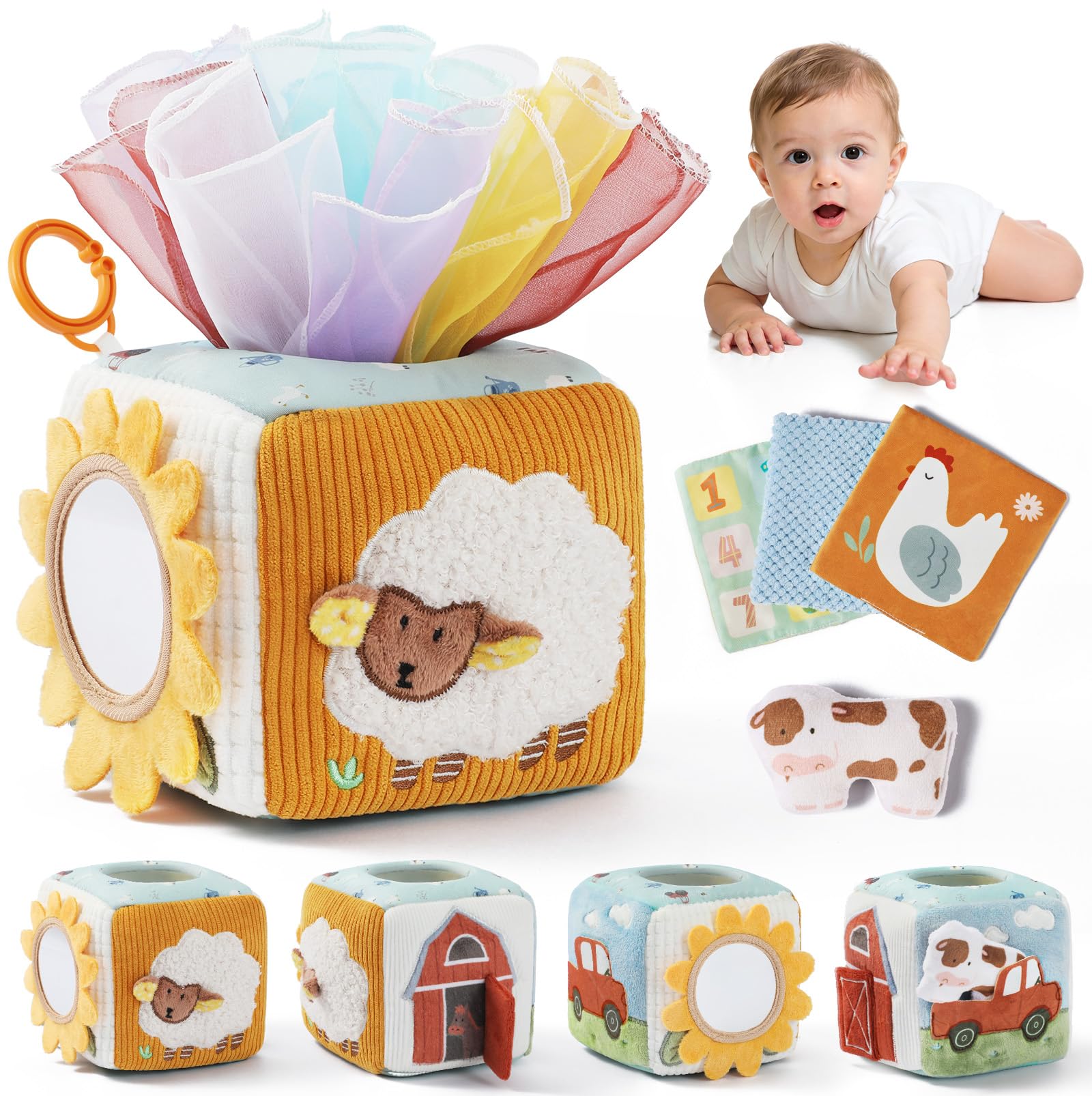 let's make Baby Tissue Box Toy for 6-12 Months, 3D Farm Sensory Activities