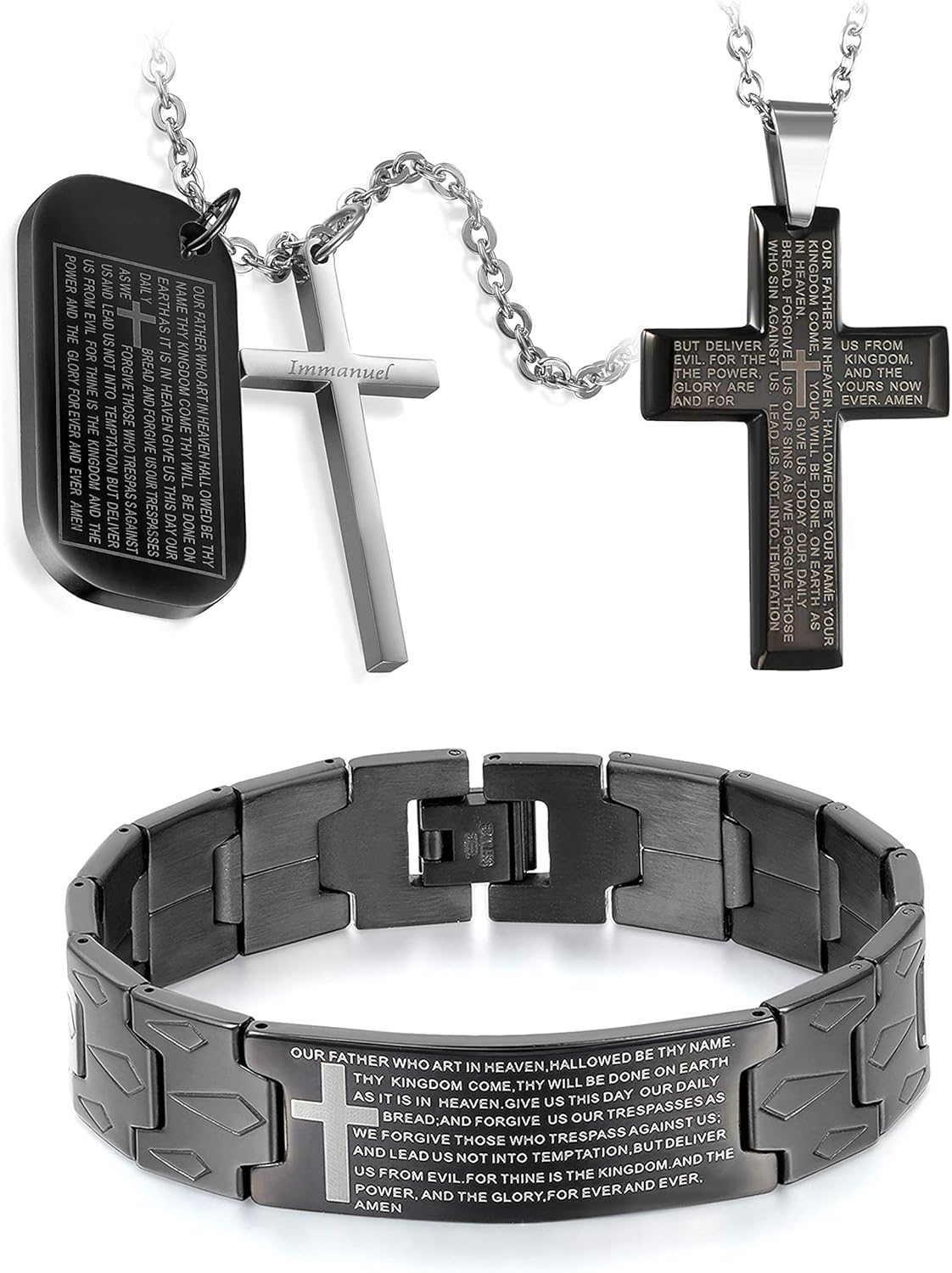 Flongo Men s Vintage Stainless Steel Black Cross Silver English Bible Flongo Men s Vintage Stainless Steel Black Cross Silver English Bible
