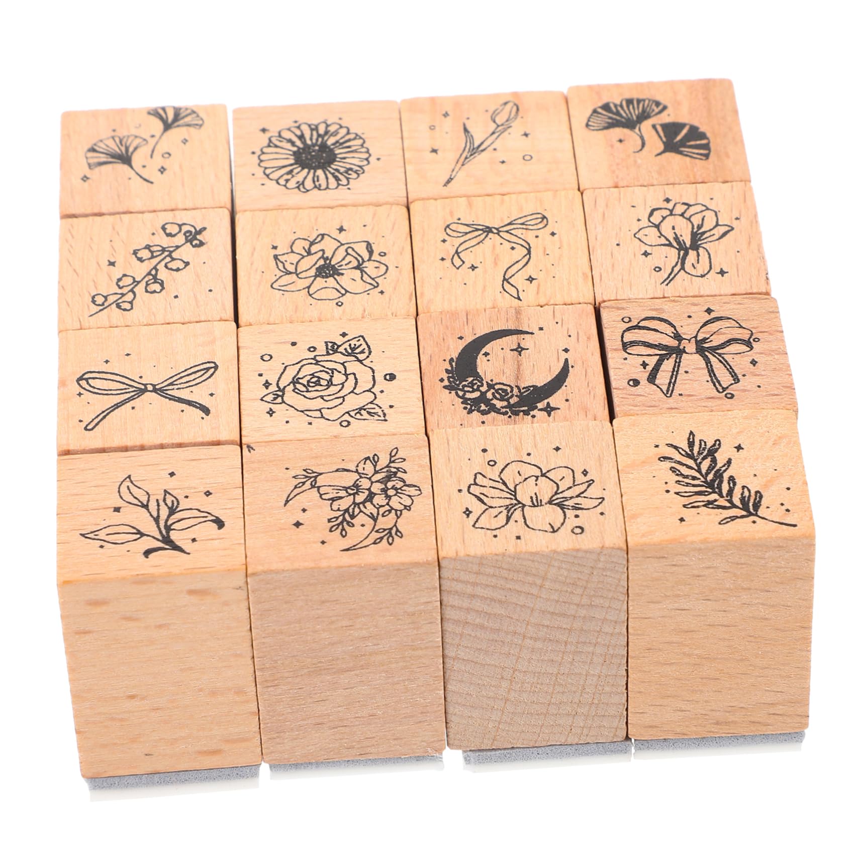 Sellos De Madera Para Colección De Flores Y Plantas Juego De Sellos Retro 16 Piezas Flores De Tinta Sellos Transparentes Pegatinas De Puntos De 16 piezas x 4