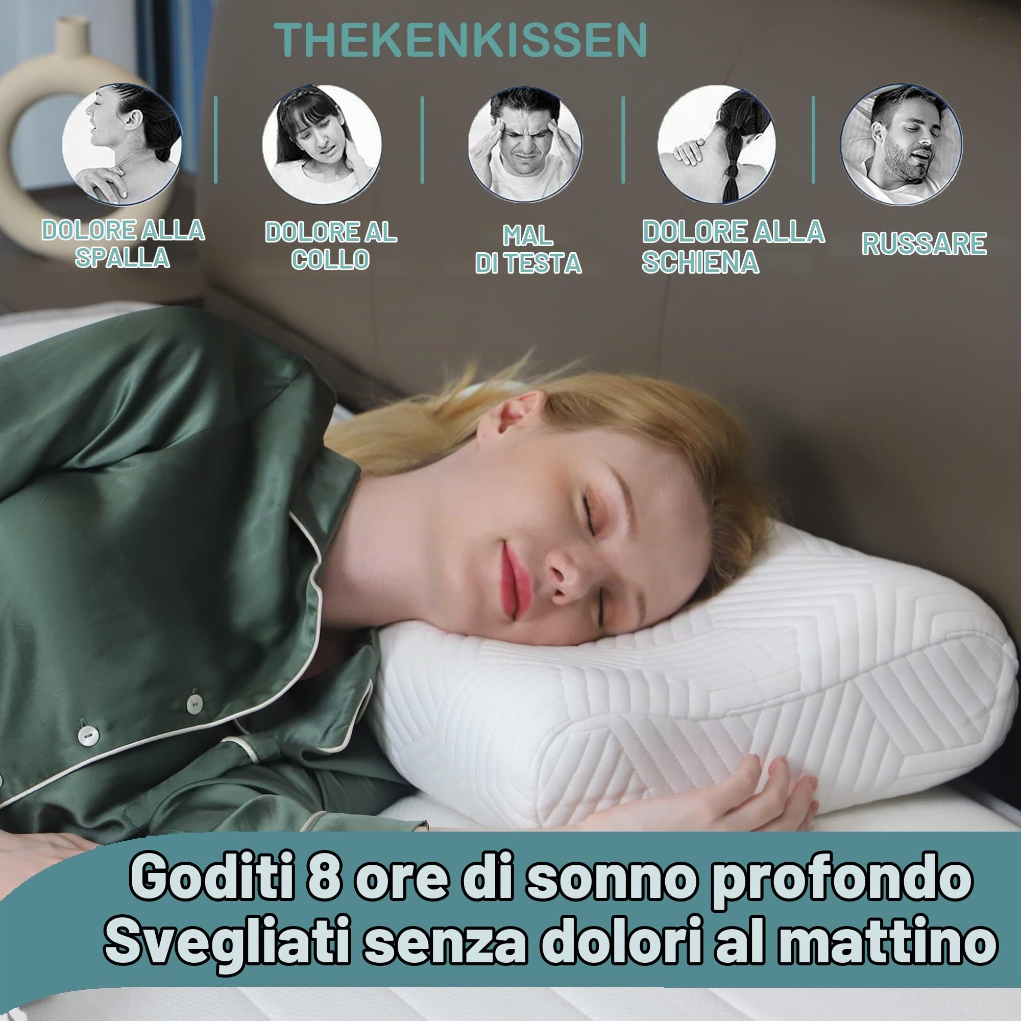 LAMB Cuscini Letto Matrimoniale, RUCO-BAC MED Cuscino Cervicale Memory Foam per Dormire, Ortopedico, Antirussamento, Traspirante, Antiacaro, Anallergico Federa Lavabile, Nucleo interno blu