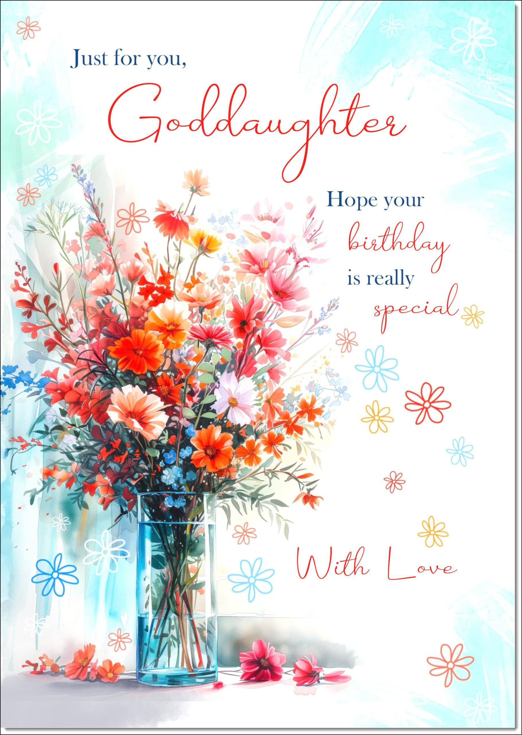 doodlecards Goddaughter Birthday Card Bright Bouquet Large A4 Size with Plain Envelope
