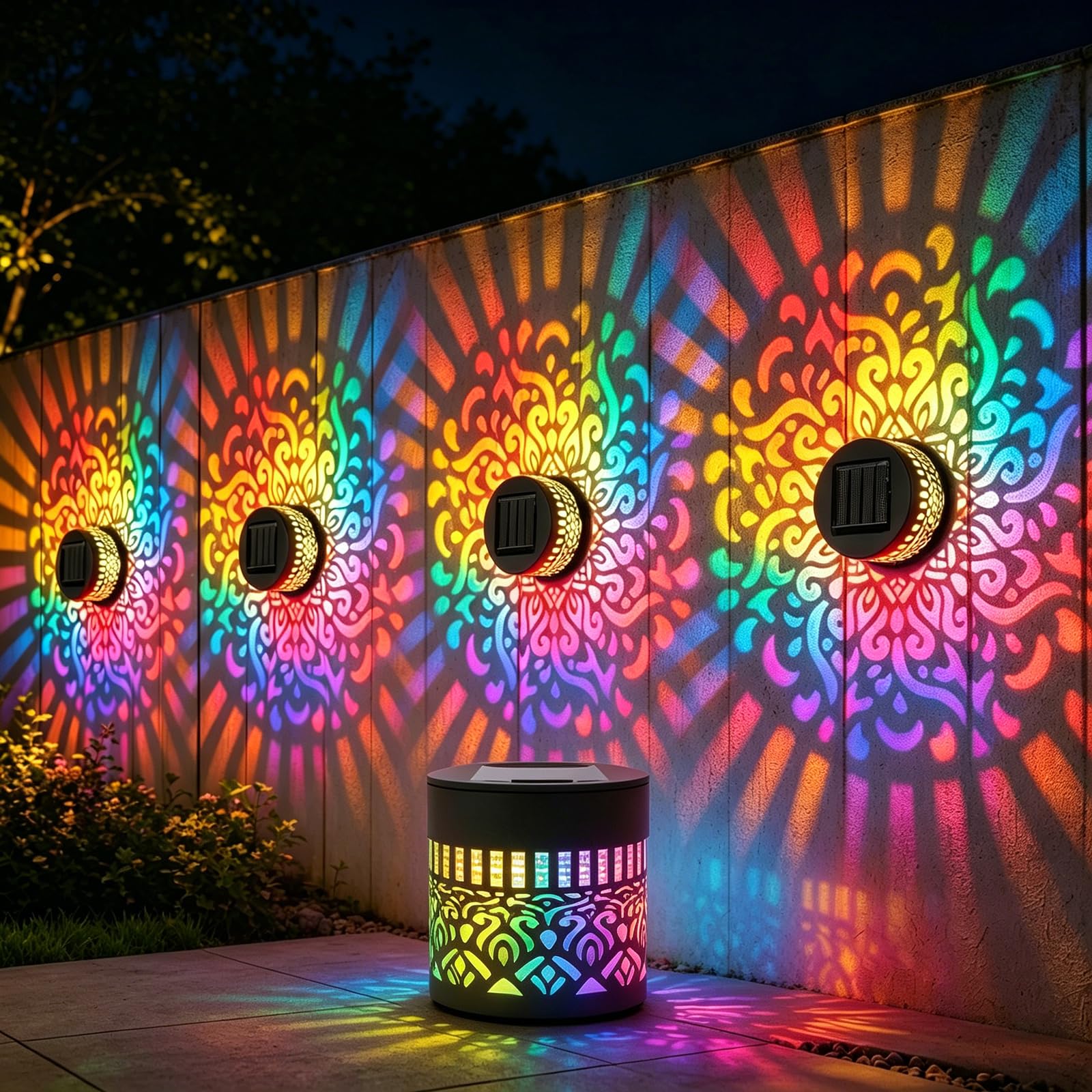Outdoor Solar Mandala Lights, Color Changing Mandala Projector Wall Light, Metal Decorative Fence Lights for Garden Patio Backyard Yard, 2026 New Solar-Powered Shadow Lamp (1Pcs)