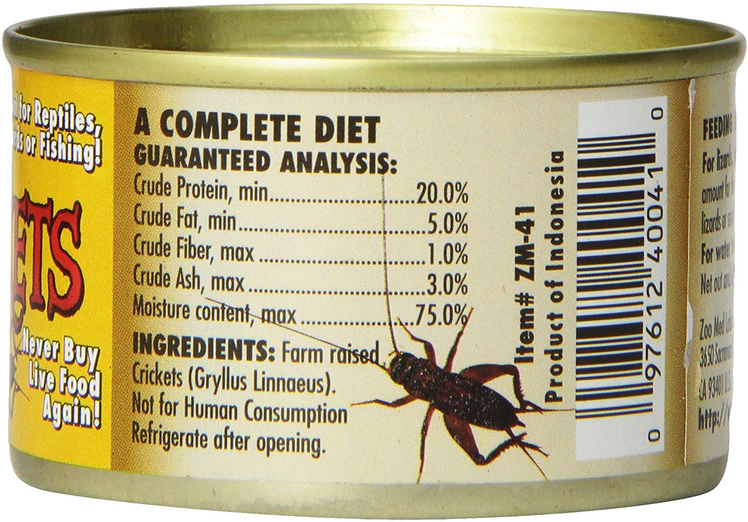 Zoo Med Can O' Crickets Canned Food for Reptiles 1.2 Ounces - 6 Pack