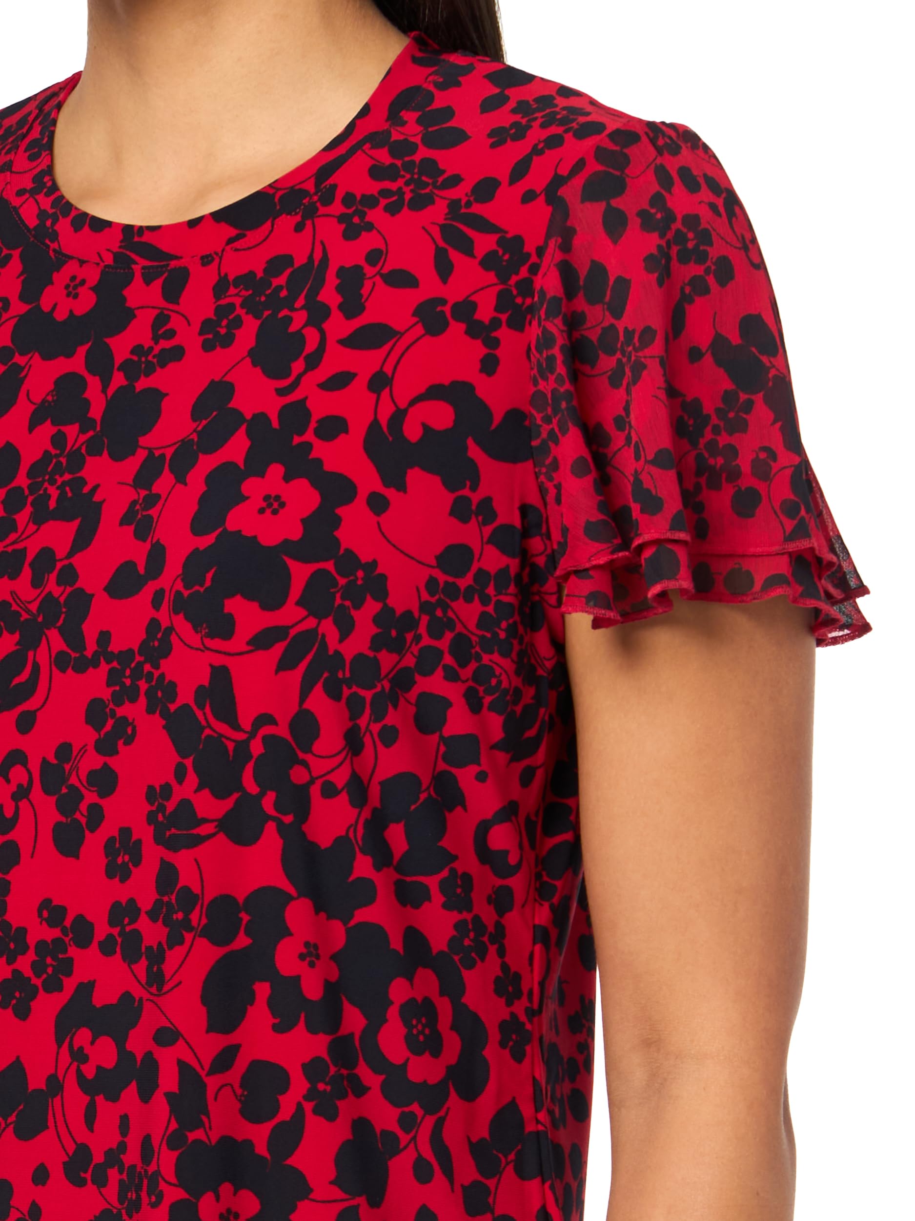 Tommy Hilfiger Damen Flutter Sleeve Floral Top Oberteil mit Flatterärmeln und Blumenmuster (1er Pack)