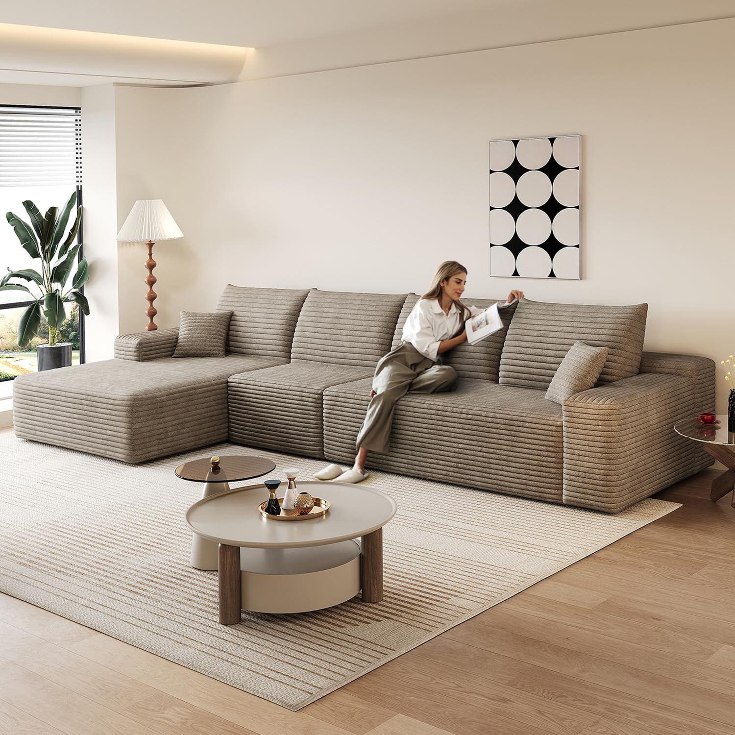 135.4" L - Shaped Sectional Modern Boneless Couch with Chaise - No Assembly Required! Deep - Seat, Upholstered Modular Cloud Sofa for Living Room,