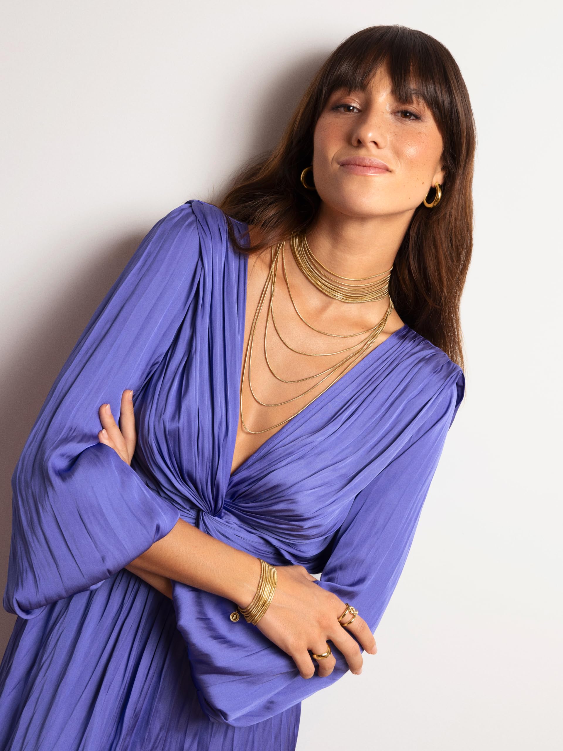 SINGULARU - Collana Cleopatra. Acciaio con Finitura Placcata Oro 18Kt. Collana con Cinque Catene. Lunghezza da 48 a 68 cm + 5 cm di Estensione. Gioielli per Donna