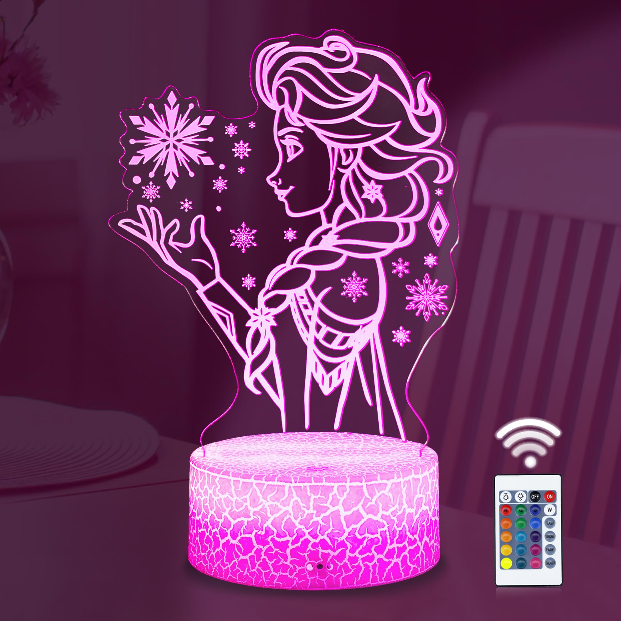 TIDRT Princess Lamp-Cute Elsa Night Light for Kids,16 Colors Change Decor Lamp with Remote, Dim for Girls Bedroom Night Light,Girls Party Room Decor Christmas Birthday Gift