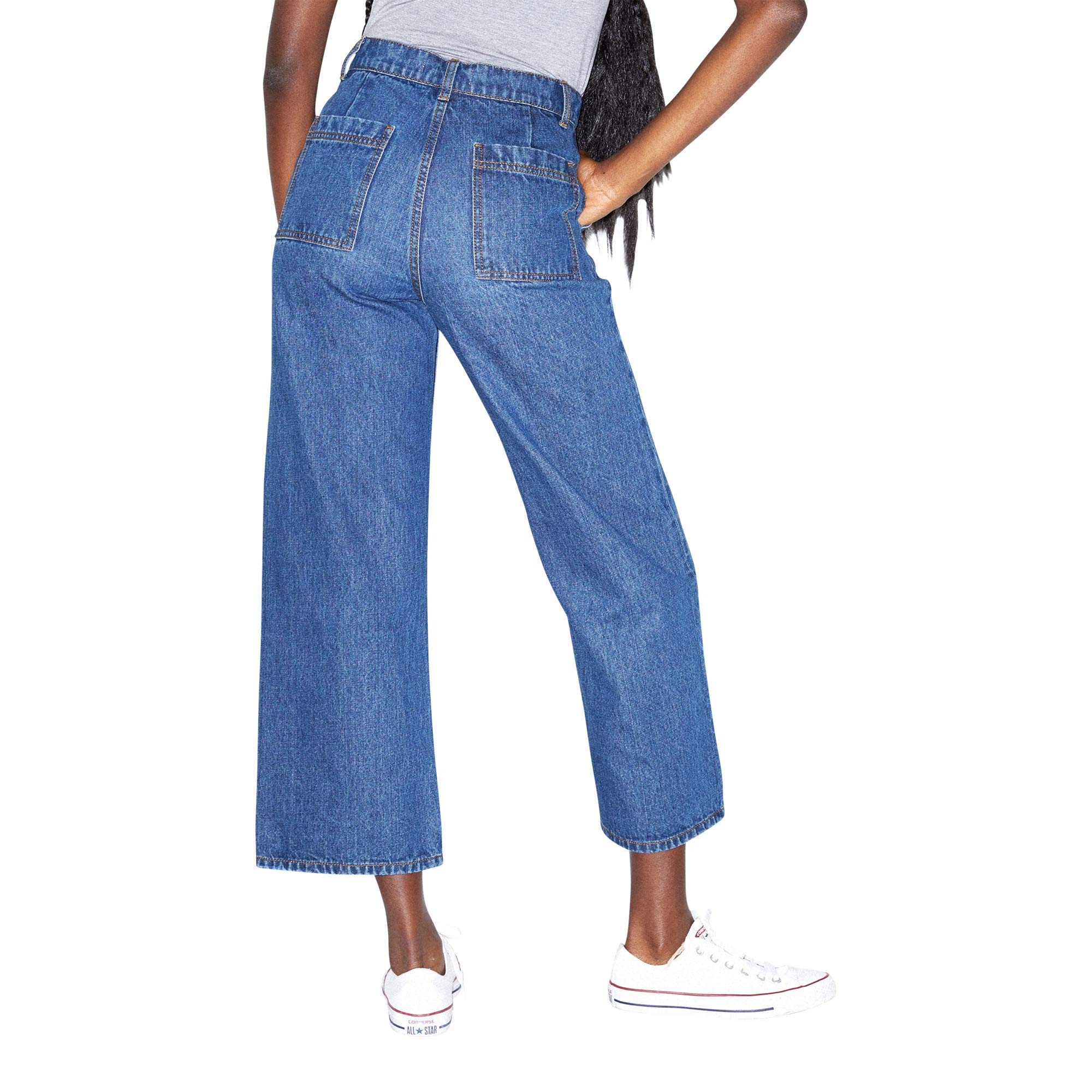 American Apparel Jeans Crop Gamba Larga, Lavaggio Medio, 29W x 27L Donna