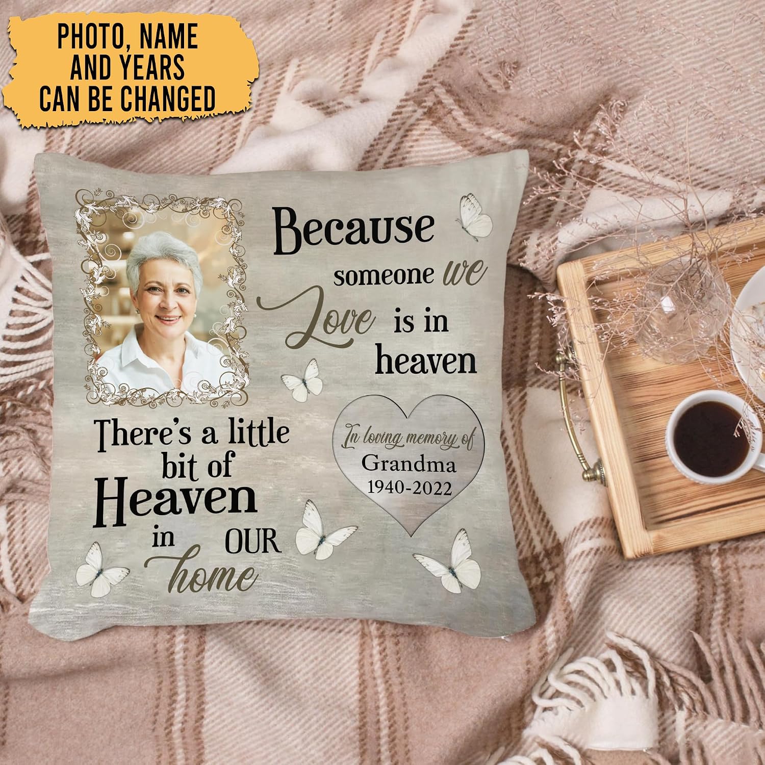 Hyturtle Personalized Memorial Sympathy Pillow with Insert - 12"x12" Double-Sided Printed Custom Name Photo Sofa Home Decor Pillow for Loss of Loved Ones - Bereavement & Remembrance Gifts