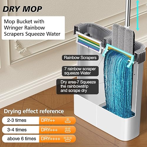Miniatura 2 de CTIME Juego de trapeador y cubo de 15.74 pulgadas con escurridor para el hogar cubo de fregona de piso plano manos libres Sistema de limpieza de