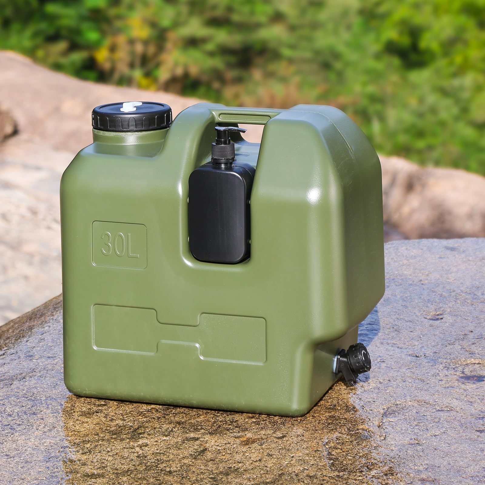 15L/30L Wasserkanister mit Zapfhahn, Tragbarer Wasserbehälter mit Desinfektionsmittelflasche, BPA-frei, Auslaufsicherer Wassertank für Camping, Wandern, Picknick, Notfälle