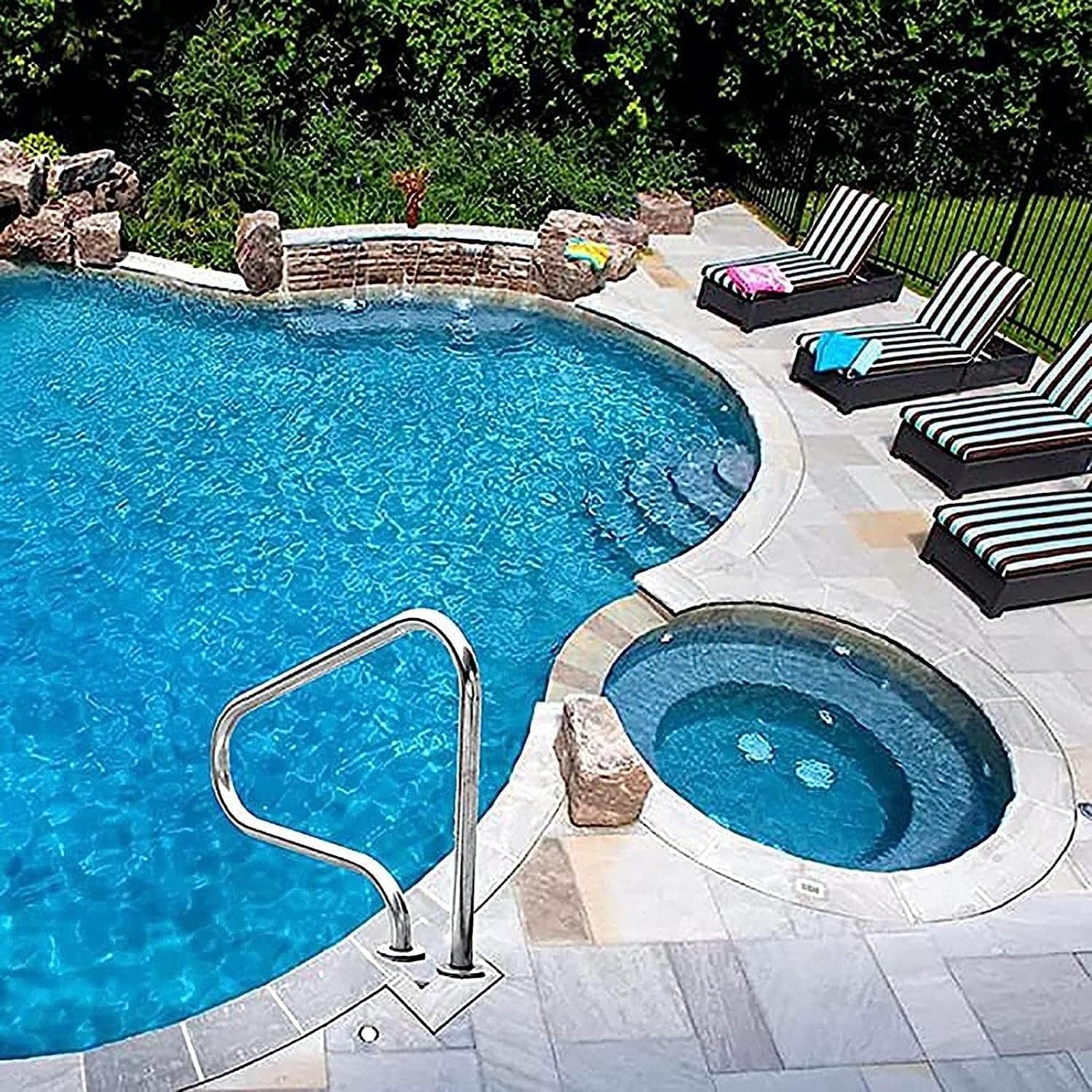 Swimming Pool Safety Hand Rail 80x80x27cm Stainless Steel Pool Hand Rail, Easy to Install Swimming Pool Hand Rails for Inground Swimming Pools-Universal Size (Thick 1mm)