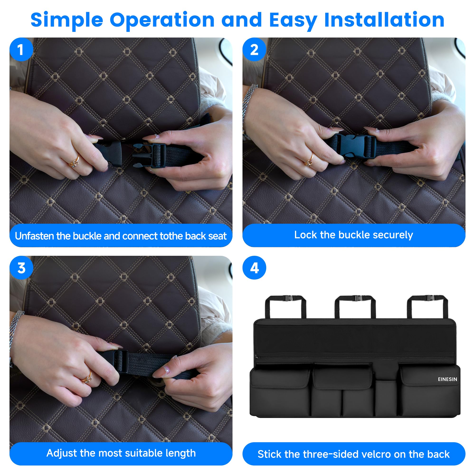 Einesin Kofferraum Organizer Auto, multi Aufbewahrungstasche für auto mit Netztaschen, Auto Aufbewahrungstasche mit 9 Pocket, schwarz