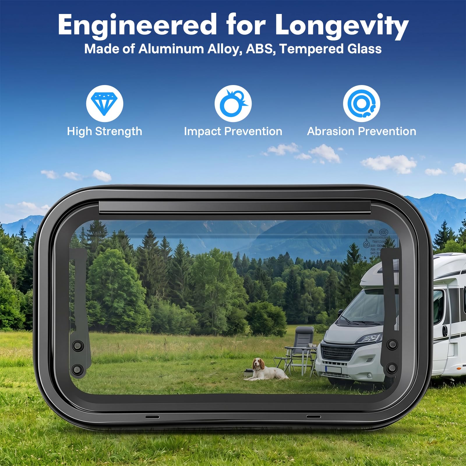 Ventana lateral de caravana negra, ventana para autocaravana con pantalla y parasol solar, transmitancia luminosa del 18%, ángulo de apertura de 0-85°, para autocaravanas, caravanas, autocaravanas