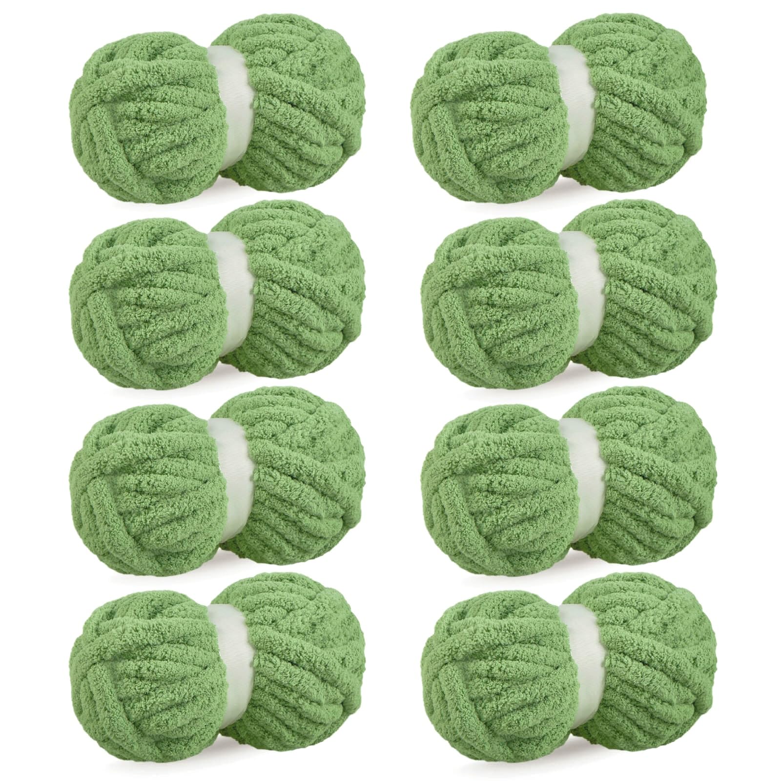 Avocado Green Chunky Chenille Yarn for Crocheting Bulky Thick Fluffy Yarn for Knitting,Super Bulky Hand Blanket, Soft Plush Yarn Crochet Carpet/Scarf/Cushion/ 8 Jumbo Pack(63.76oz/197.68yd