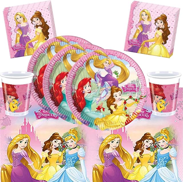 Disney Princess Party Supplies Girls Birthday Tableware Set- Princess Theme Party Decorations Serves 16