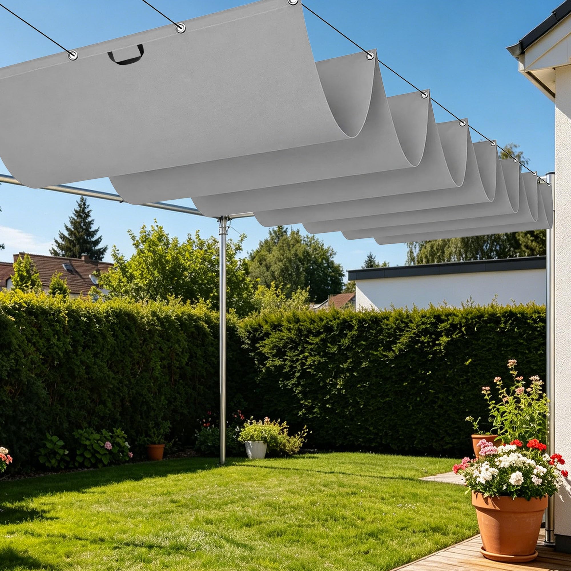 Toile ombrage rétractable imperméable à œillets 400x440 cm gris