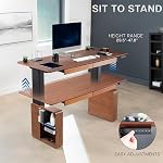 VIVO Walnut 71 x 30 in Executive Standing Desk, DESK-EX7230D | Electric, Dual Motor, Sit Stand, Height Adjustable, Memory Presets, Storage Drawers and Shelves