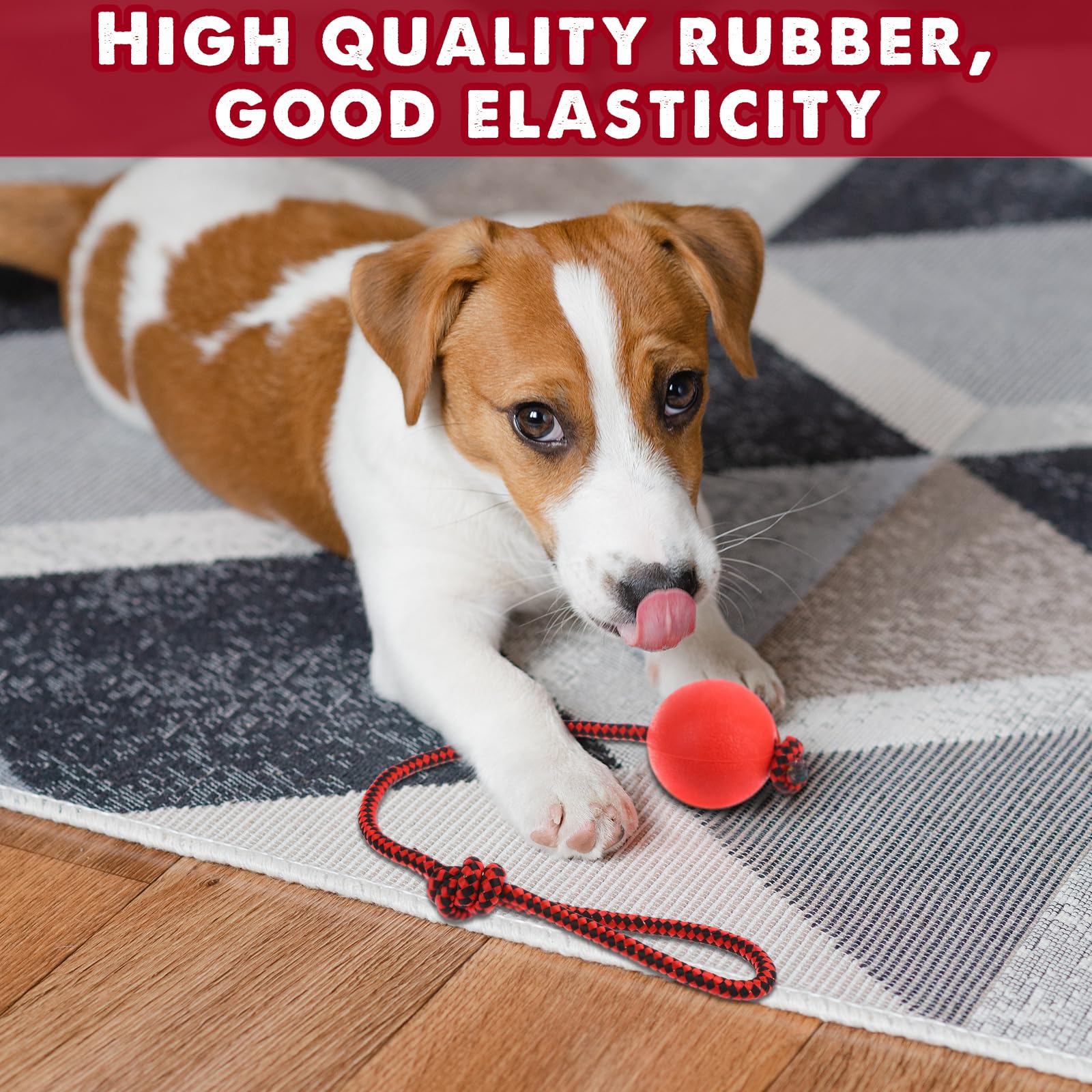 Haiabei 4 Pcs Dog Rope Ball Dog Ball On a Rope Dogs Toy Durable Elastic Solid Rubber Balls Interactive Rubber Ball Chew Toys for Small Medium Large Pet Fetching Catching Throwing and Tugging(5 x 38cm) - Image 4
