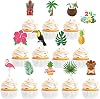 24 Pcs Hawaiian Cupcake Toppers, Disposable Pineapple Flower Palm Tree Flamingo Cake Picks, Aloha Cake Decorations for Summer Hawaiian Luau Theme Birthday, Wedding Party Supplies